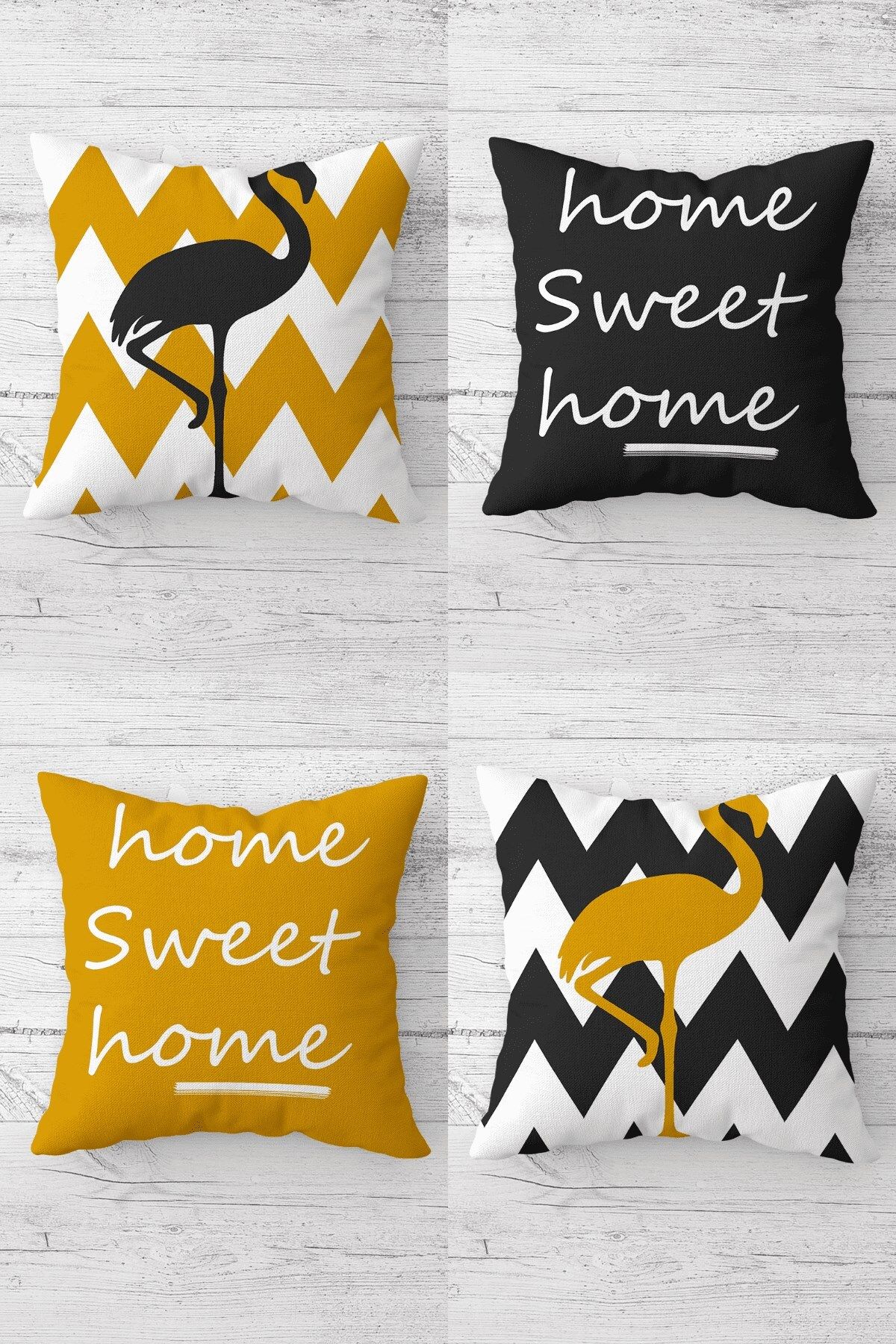 MENTEŞ HOME Home Sweet Home Filamingo Kombin Gizli Fermuarlı Kırlent Kılıfı Koltuk Yastık Kılıfı Takım(4ADET)
