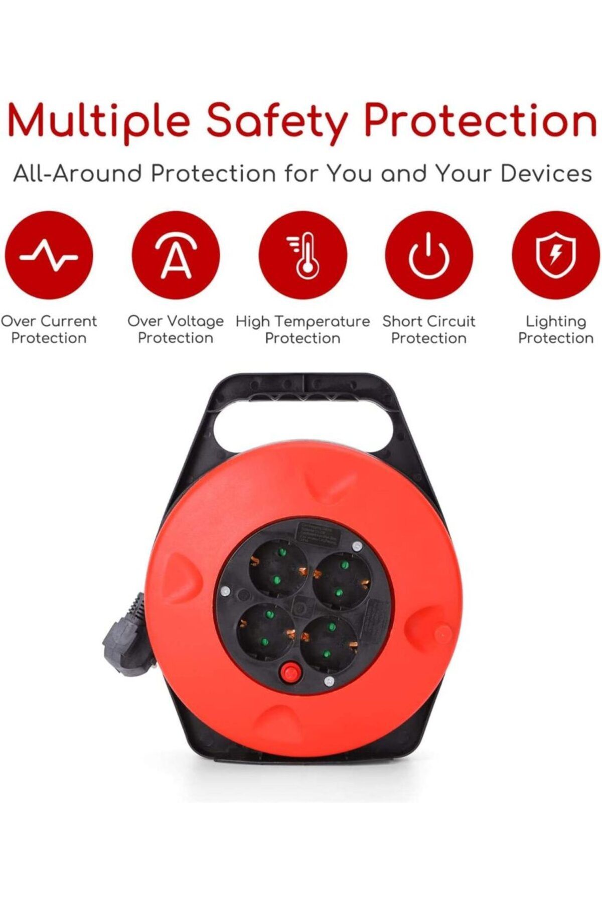 Sofia Concept-Extension Cord with Enclosed Reel, 4 Sockets, Overload Protection, Cord H05VV-F3G1.0mm², 2300W, 15m 4