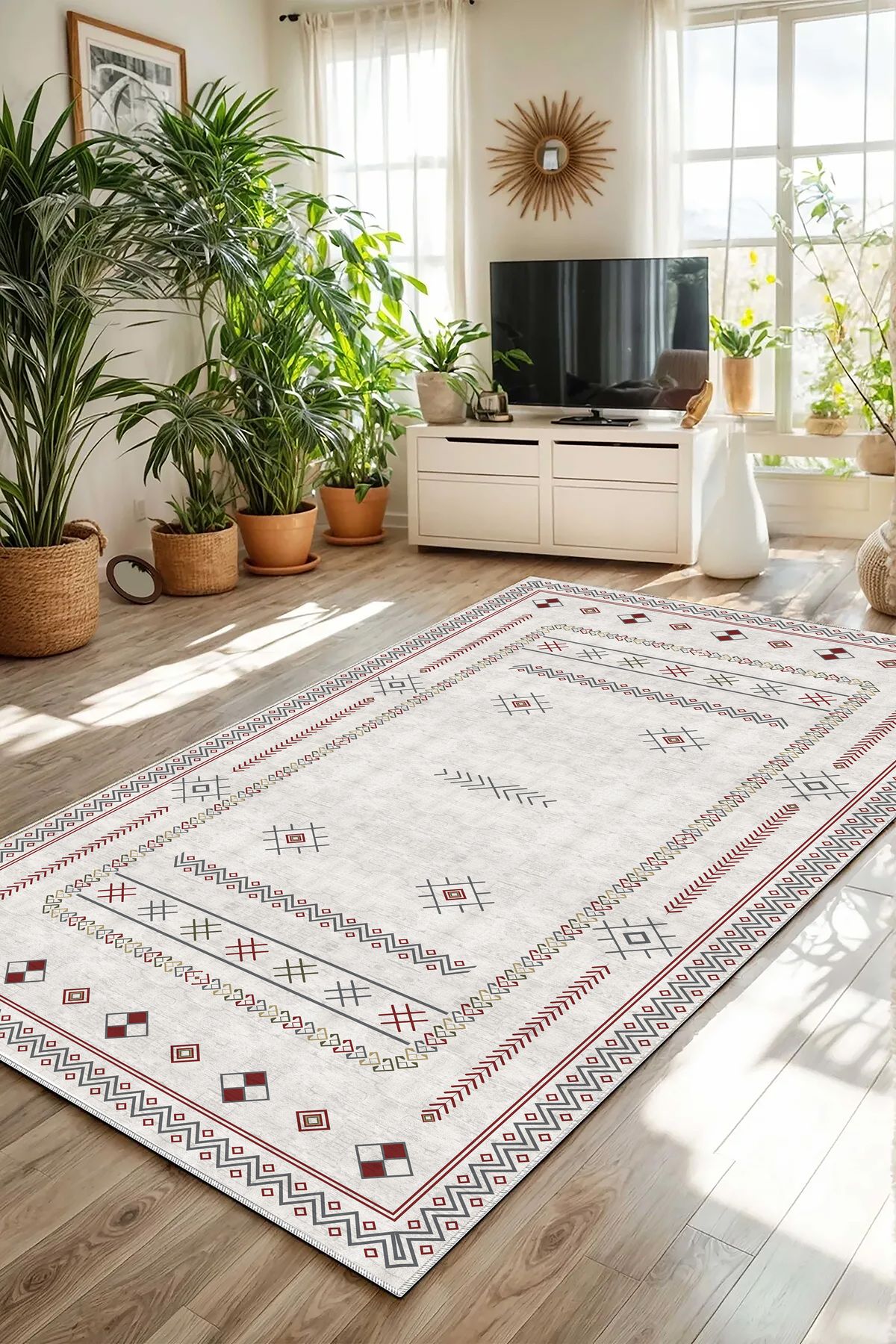 Hülya Home Salon Halısı Geometrik İskandinav Eskitmeli Dijital Baskı Yıkanabilir Kaymaz Taban 9047SALONHULYA