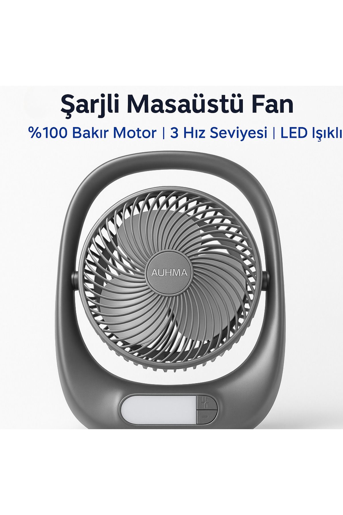 SMAYLİNG Şarjlı Masaüstü Fan – LED Işıklı, 3 Kademeli Hız, 180° Ayarlanabilir Başlık, Sessiz ve Taşınabilir