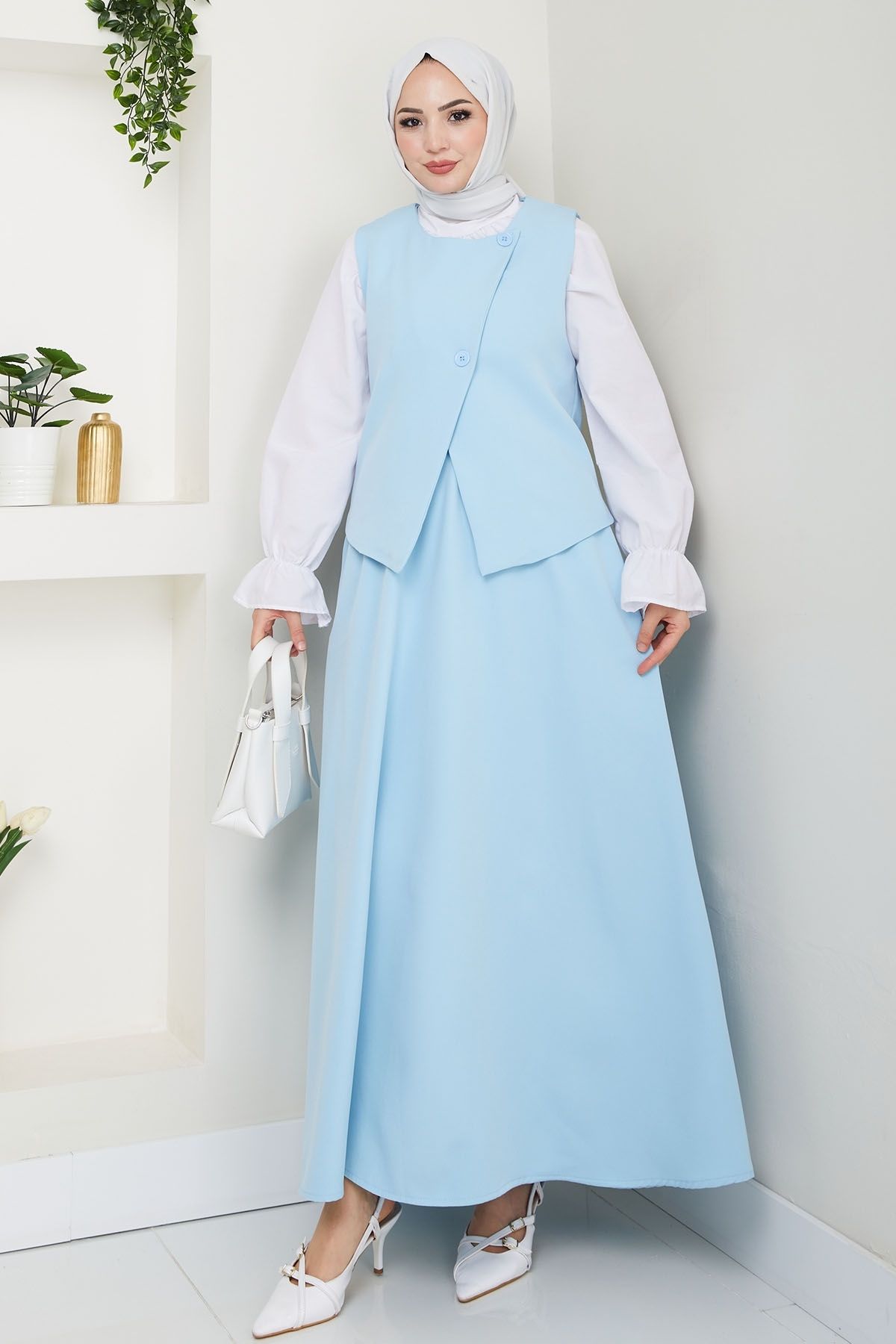 InStyle Asimetrik Yelekli ikili Takım Bebe Mavisi