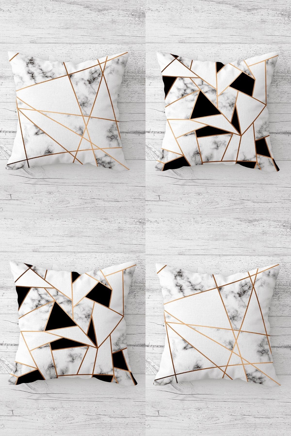 MENTEŞ HOME Geometrik Üçgen Desenli Gizli Fermuarlı Kırlent Kılıfı Koltuk Yastık Kılıfı Takım(4ADET)