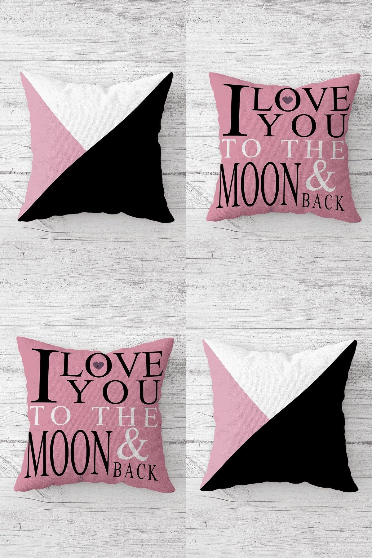 MENTEŞ HOME I love You To The Moon Gizli Fermuarlı Kırlent Kılıfı Koltuk Yastık Kılıfı Takım(4ADET)