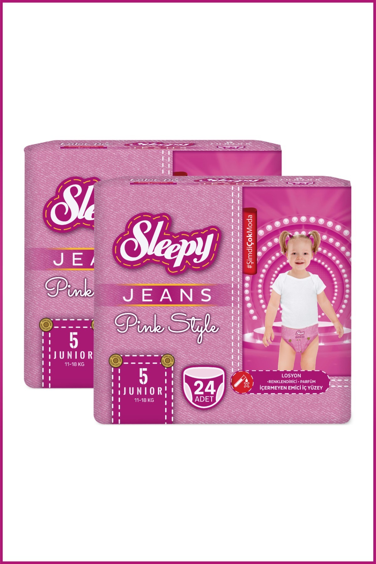 Sleepy Pink Jeans Külot Bez 5 Numara Junior 2'li Jumbo 48 Adet fotoğrafı 3 (önizleme)