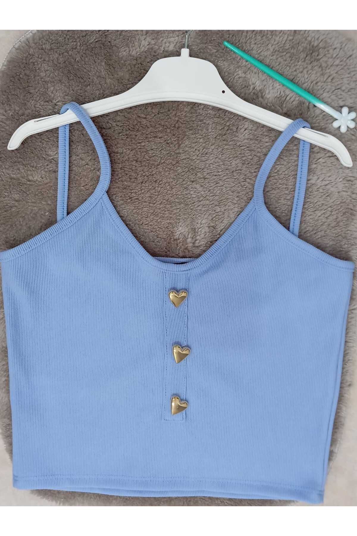 berceste İS BERCESTE KADIN İNCE ASKILI KALP AKSESUARLI CROP BODY ATLET