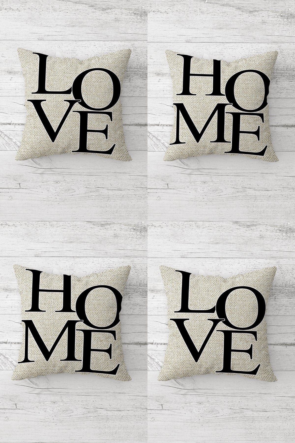 MENTEŞ HOME Love Home Yazı Yastık Kılıf Kombin Gizli Fermuarlı Kırlent Kılıfı Koltuk Yastık Kılıfı Takım(4ADET)