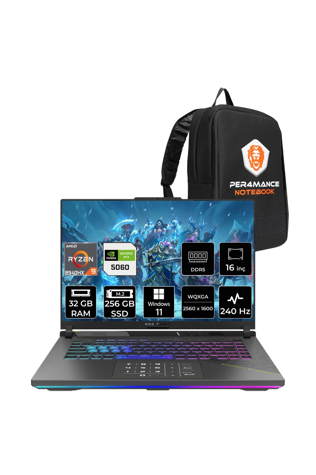 ASUS Rog Strix G16 R9 8940HX 32GB 256GB SSD RTX5060/8GB 240Hz 16" WQXGA W11H Gaming Laptop G614PM
