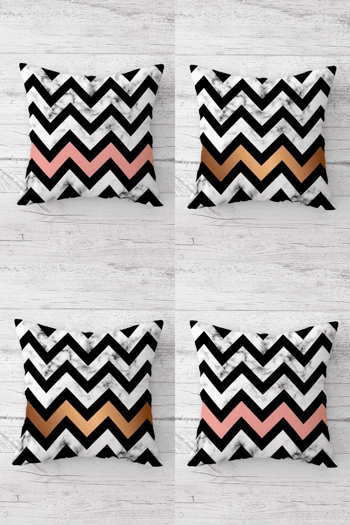 MENTEŞ HOME Geometrik Zigzag Desenli Gizli Fermuarlı Kırlent Kılıfı Koltuk Yastık Kılıfı Takım(4ADET)