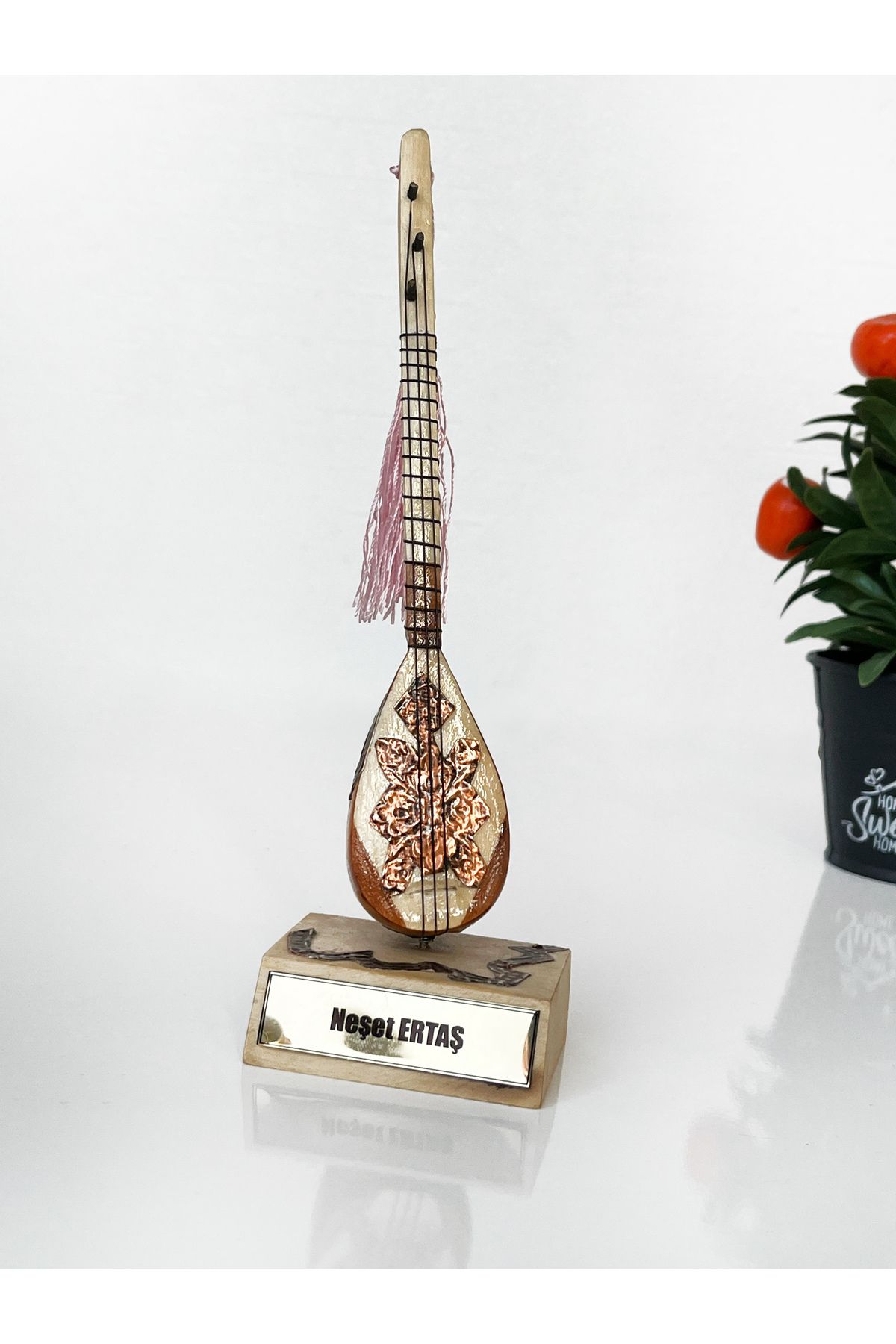 Teknookul Kişiye Özel Mini Saz Maketi | Ahşap Bağlama Hediyelik Dekor 23x7