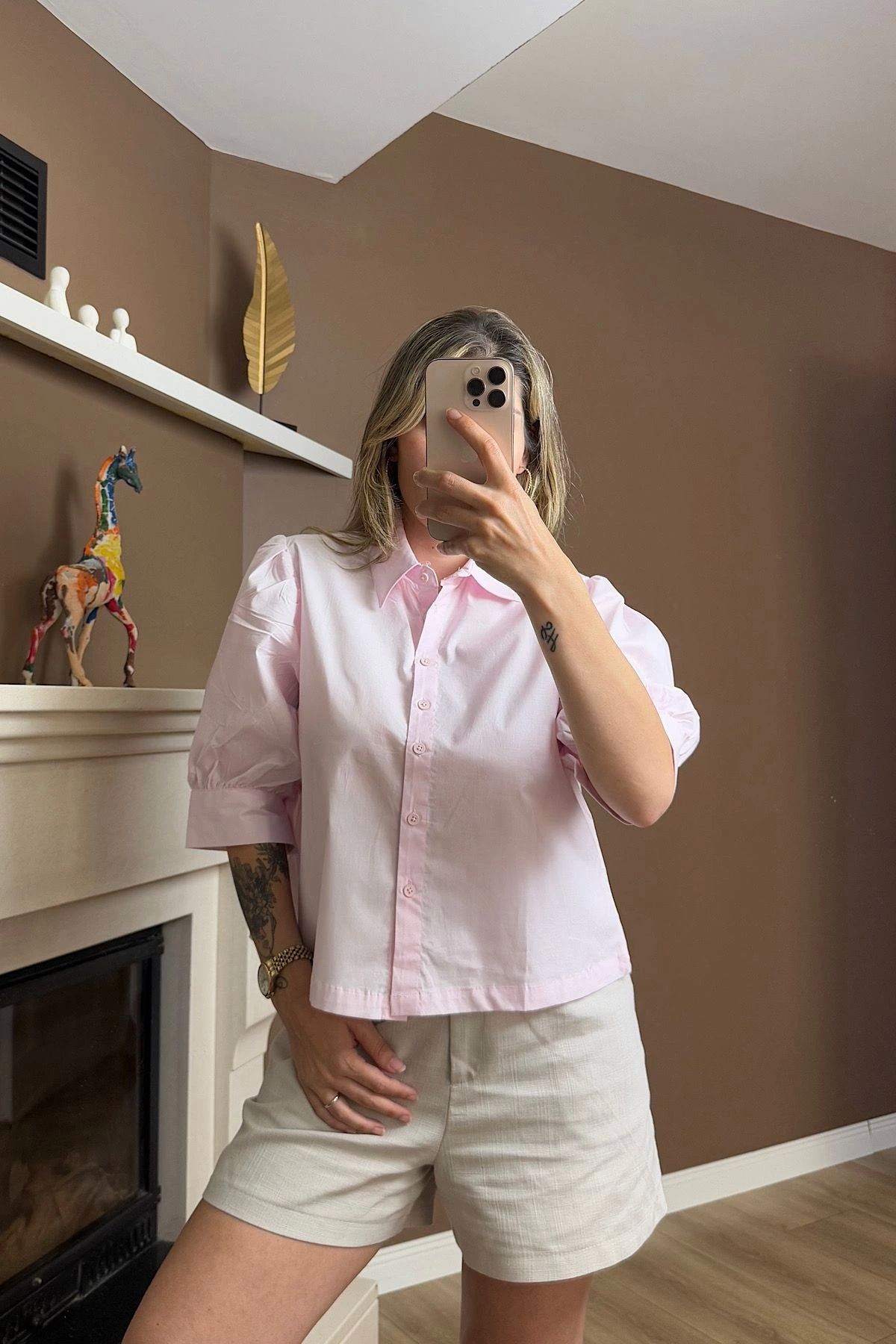 GİZEM SALMAN Crop Gömlek Pembe