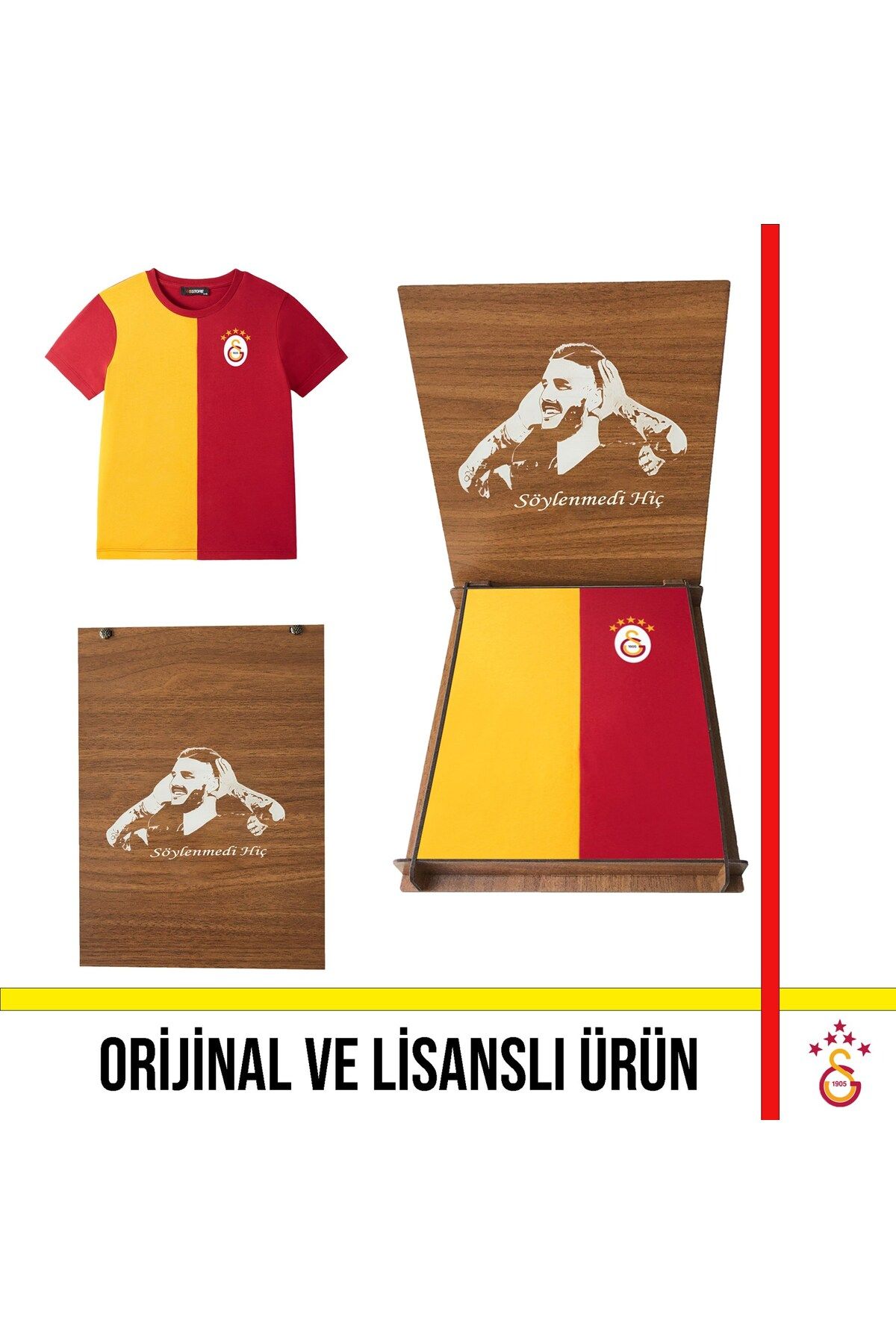 Galatasaray Lisanslı 5 yıldızlı Sarı Kırmızı Çocuk T-Shirt Icardi Ahşap Kutulu