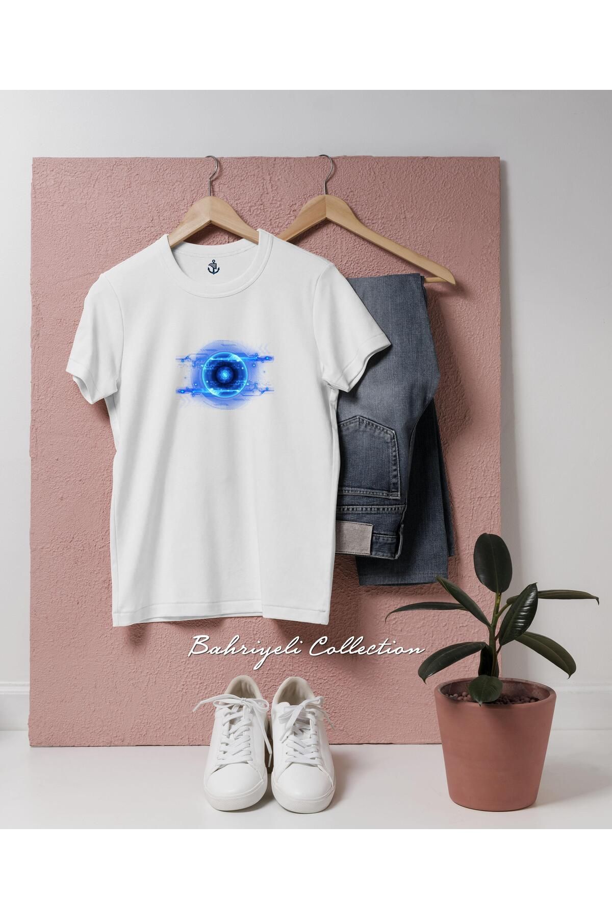 bahriyeli.jpeg Oversize Light Eye Science and Technology blue effect Tasarımlı Unisex T-Shirt