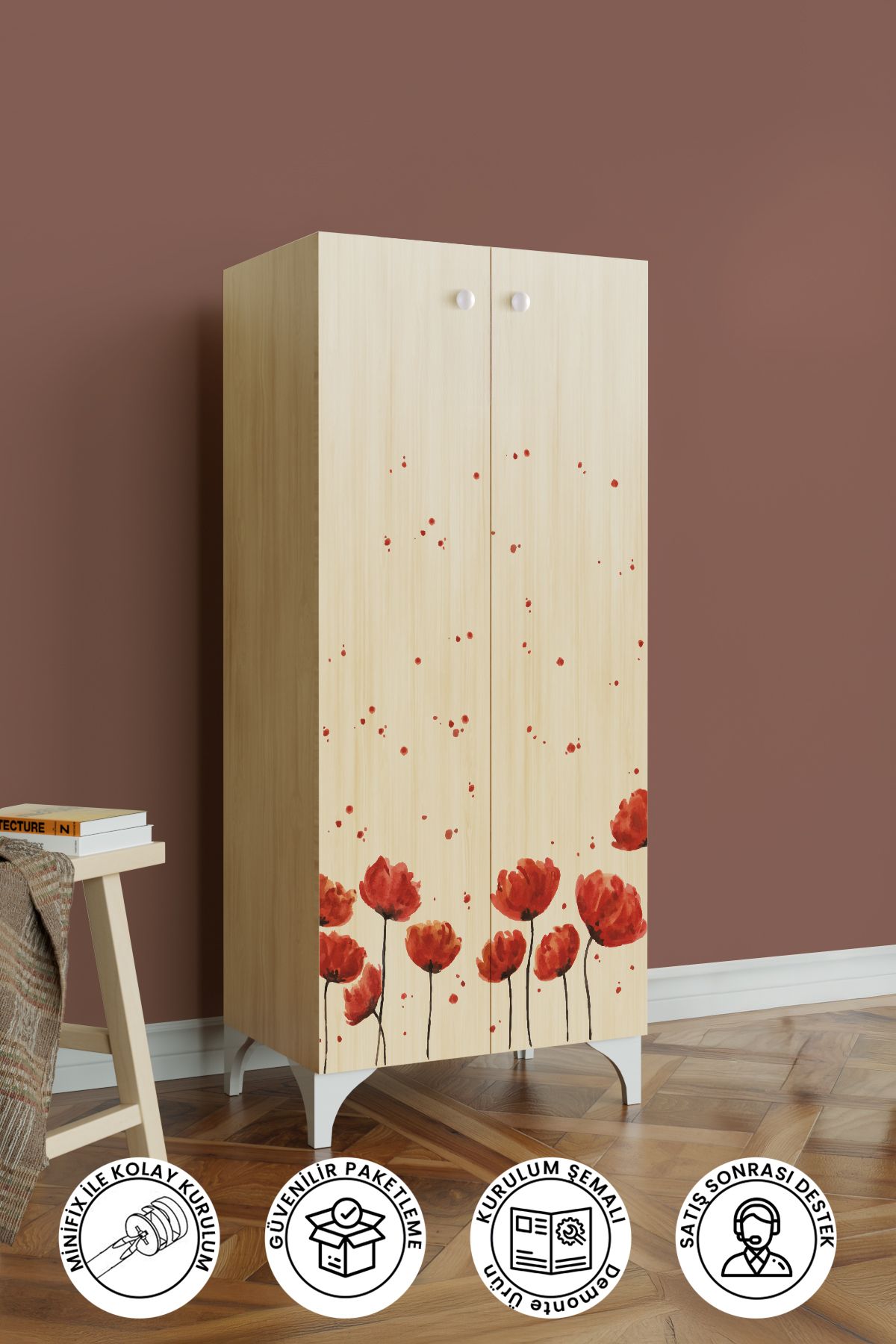 hediye kapında Red Anemone 3 Raflı Dolap Mutfak Salon Banyo Ofis Salon Çok Amaçlı Dolap