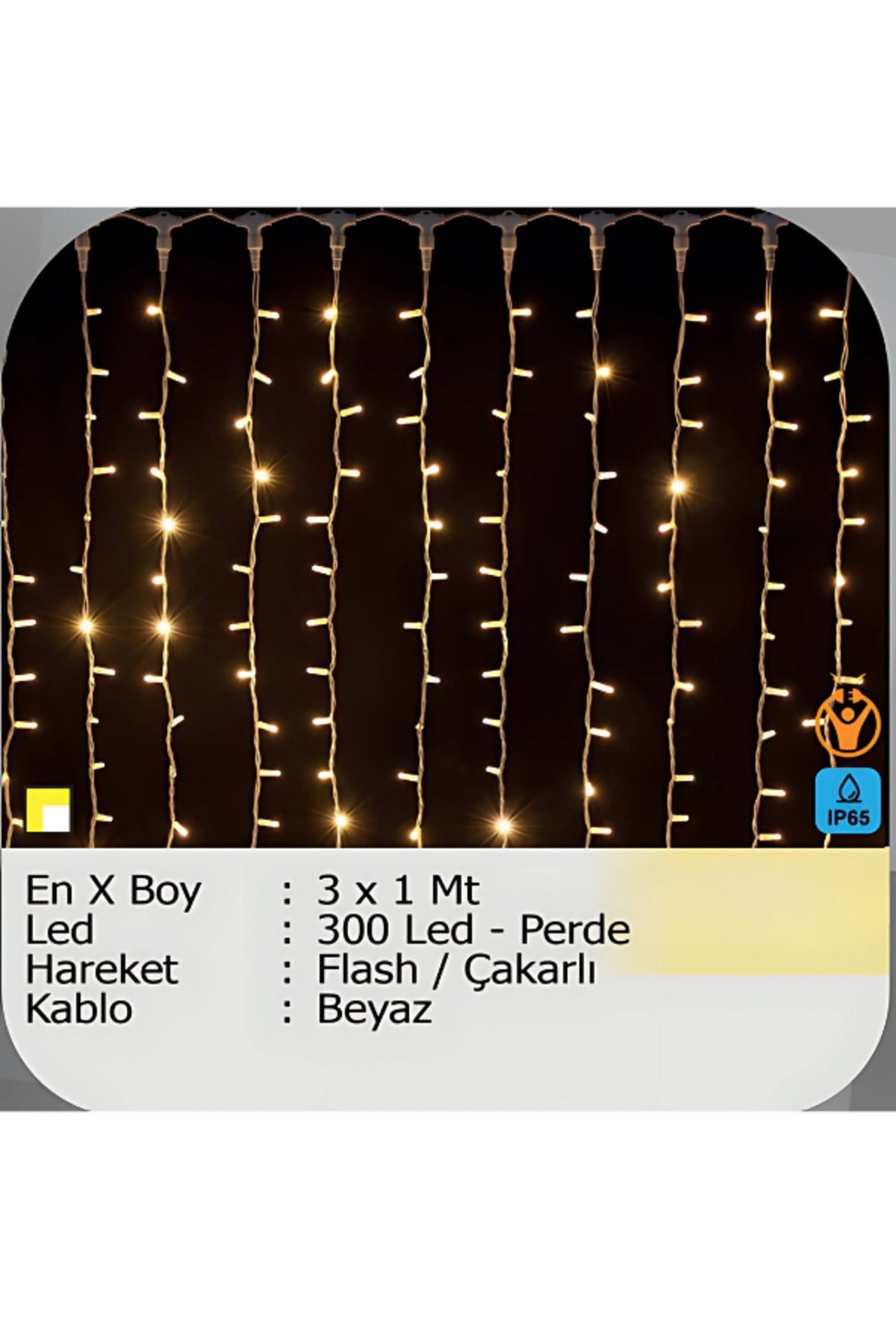 ELKHOUSE ElektrikHouse LED Peri Işığı 300 LED PERDE FLASHÇAKARLI 3x1 metre Beyaz