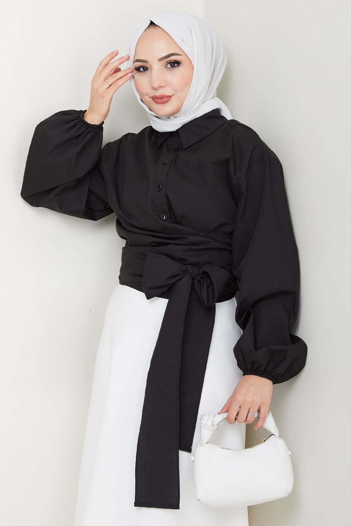 InStyle Poplin Bağlamalı Gömlek Siyah