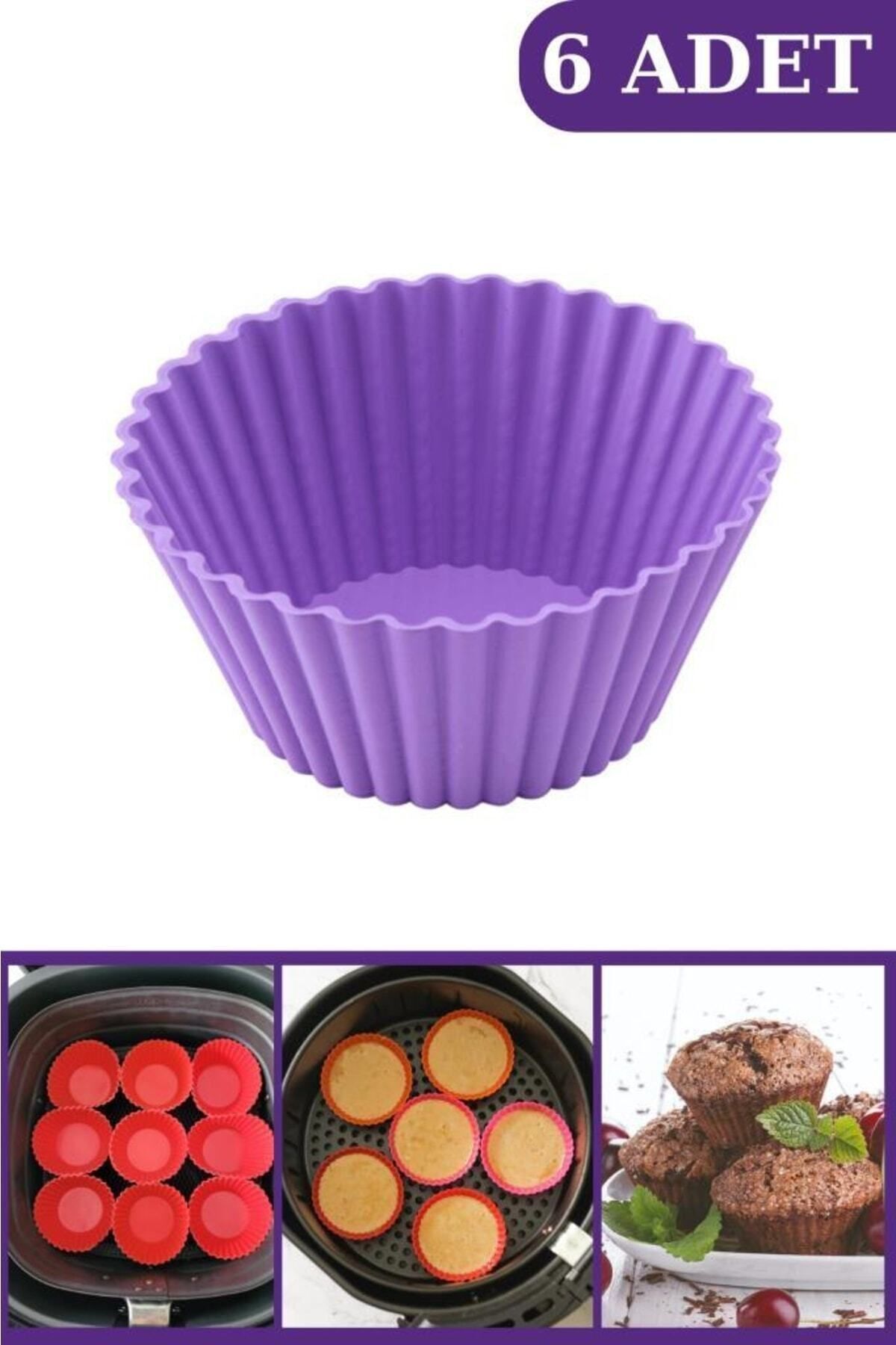 Mutfak Köşesi 6 Adet Yapışmaz Silikon Muffin Kek Kalıbı - Tüm Hava Fritözleri ve Airfryer Uyumlu