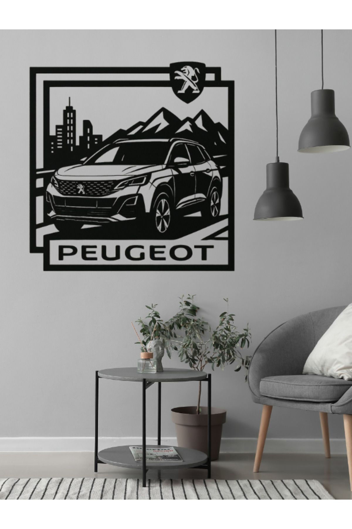 TechnoLoby Peugeot Dekoratif Siyah Metal Duvar Tablosu (1,5 mm kalınlık & 75 cm X 75 cm)