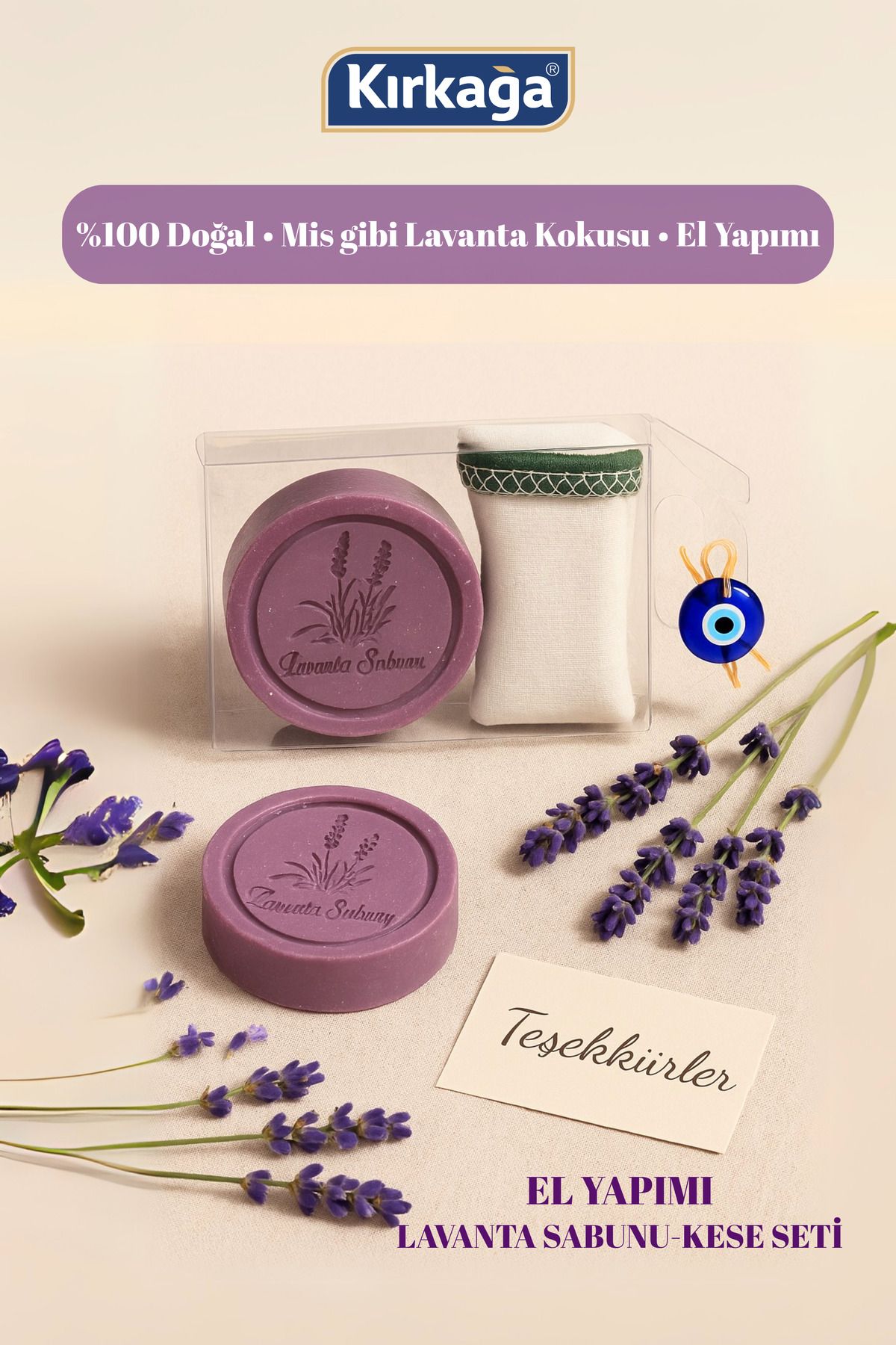 Kırkağa El Yapımı Lavanta Sabunu & Kese Seti | Hediyelik & Doğal Bakım