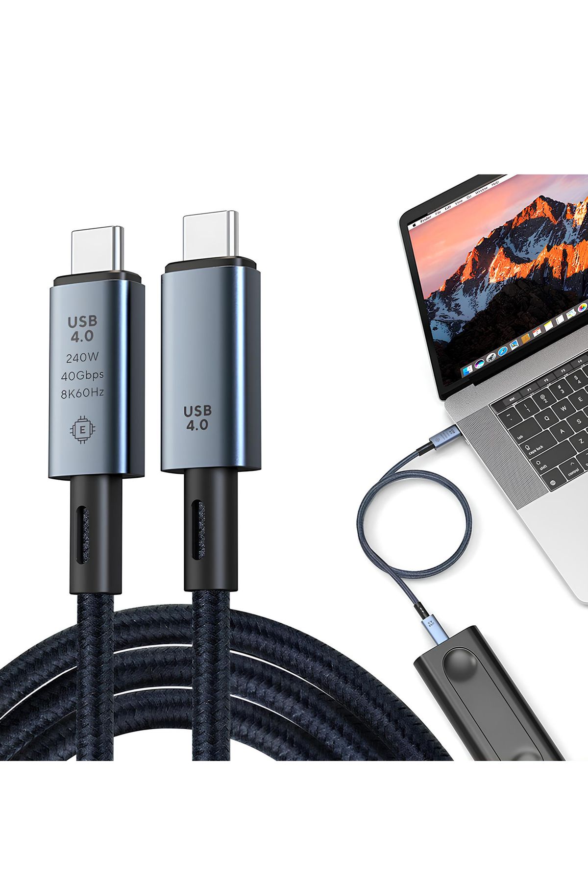 Daytona 240w Usb 4.0 40gbps 8k Thunderbolt Görüntü Aktarım Ve Hızlı Şarj Kablosu 50cm