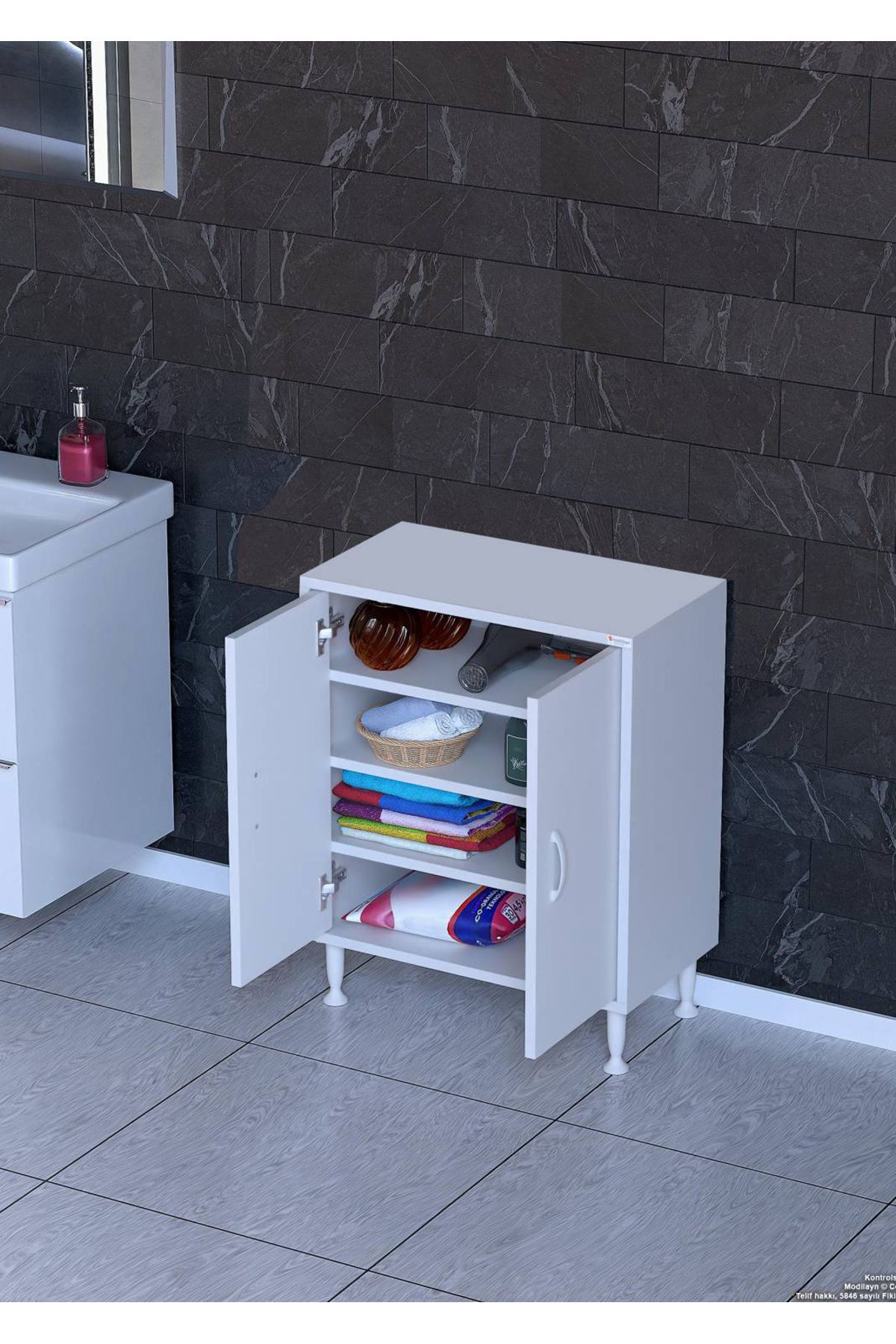 Modilayn 55x75x32,5 cm’ lik 2 Kapaklı 4 Göz Raf Dolap Mutfak Dolabı Çok Amaçlı Dolap