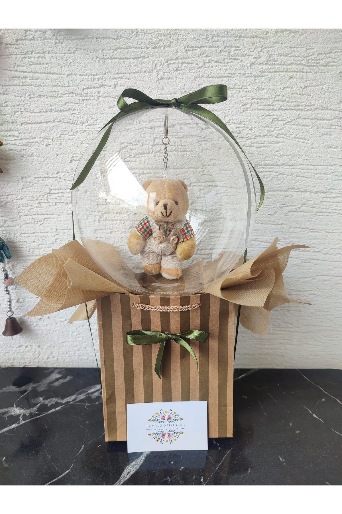 büyülücompany Büyülü Balon-Ayıcık Doğum Sevgililer Günü Yıldönümü Yeni Doğan Bej Anahtarlık Hediye