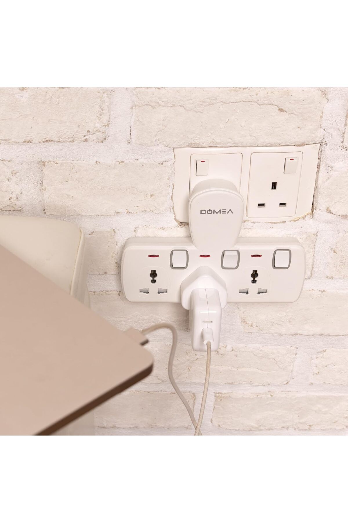 DOMEA-Power Adapter with 3 Universal Sockets, Individually Switched, Wall Charger, Multi-Plug Extens 3