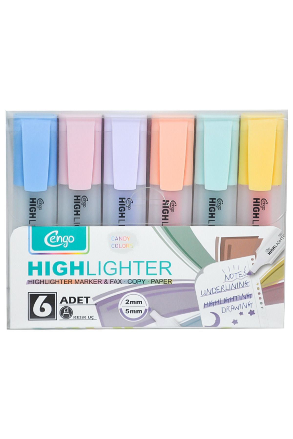 Cengo 6lı Fosforlu Kalem Candy Renkler CGO801
