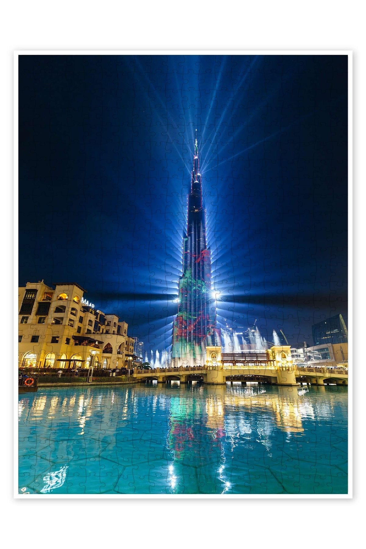 Jeronkarji Gece aydınlatılmış Burj Khalifa, Dubai 500 Parça Puzzle Yapboz Şehir Manzara Temalı Hobilik