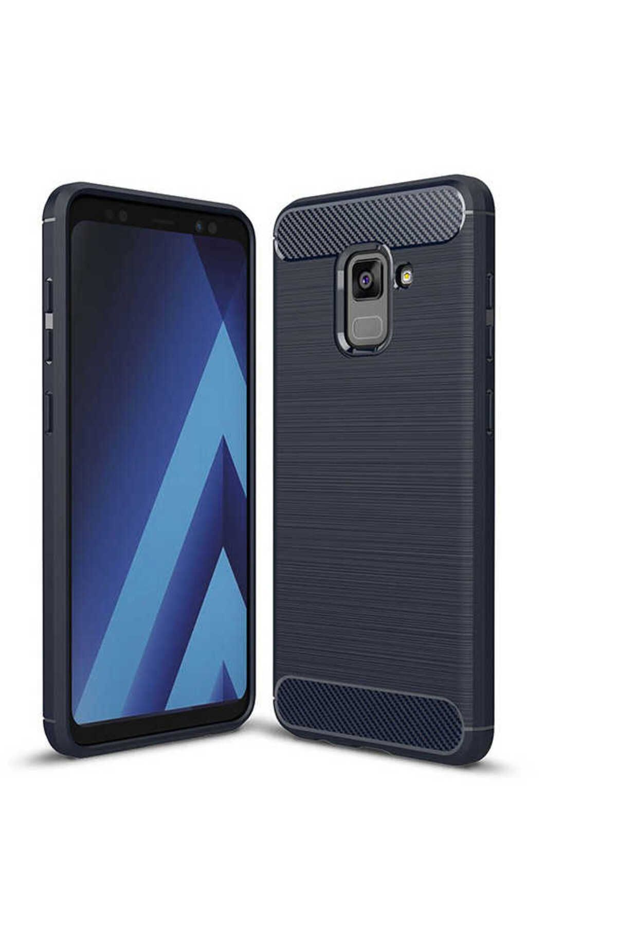 Ehr. Samsung Galaxy A8 2018 ile Uyumlu Kamera Korumalı Darbe Önleyici Carbon Brushed Silikon Kılıf