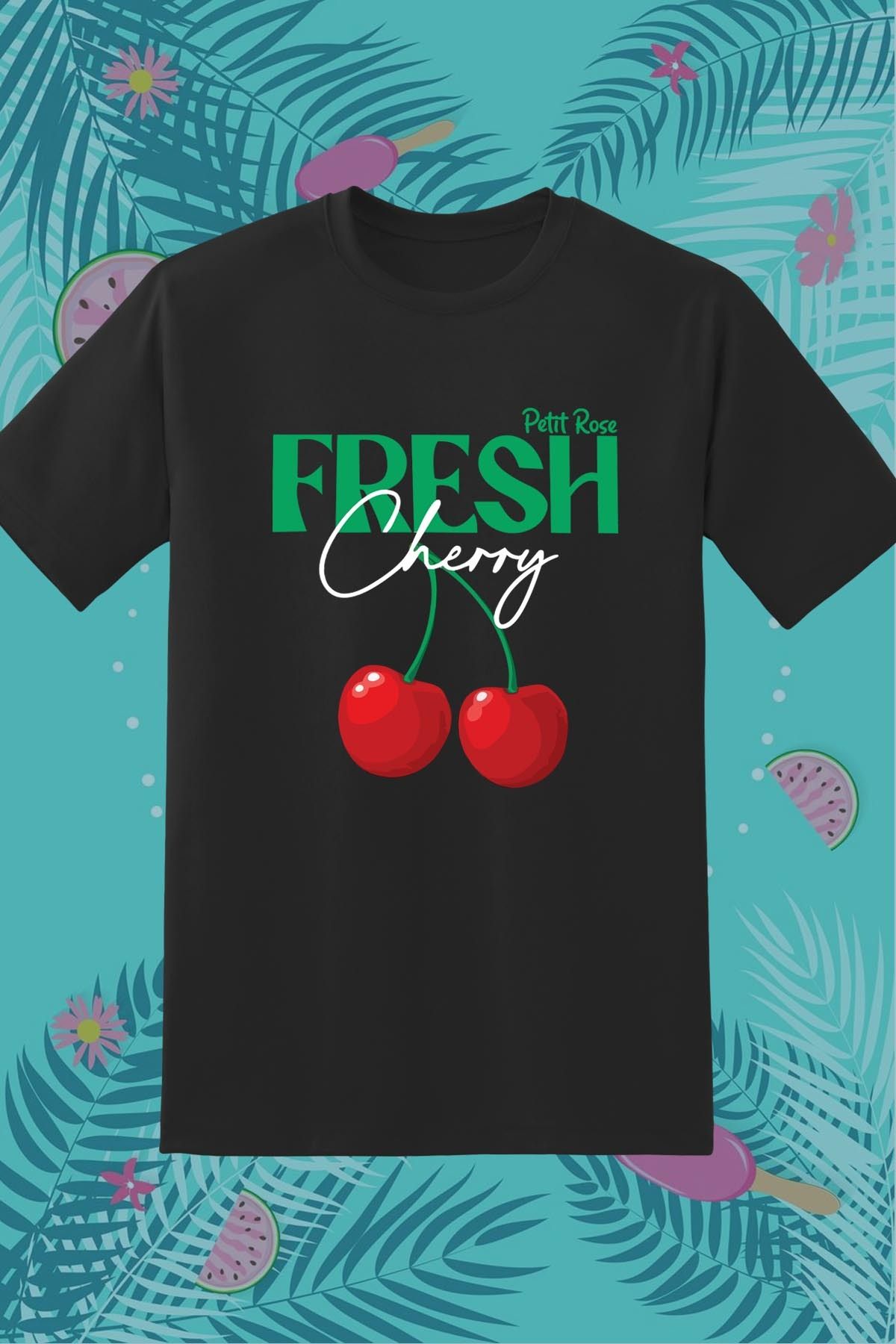362BASKI Yaz Temalı Vişne Kiraz Fresh Cherry Baskılı Tshirt