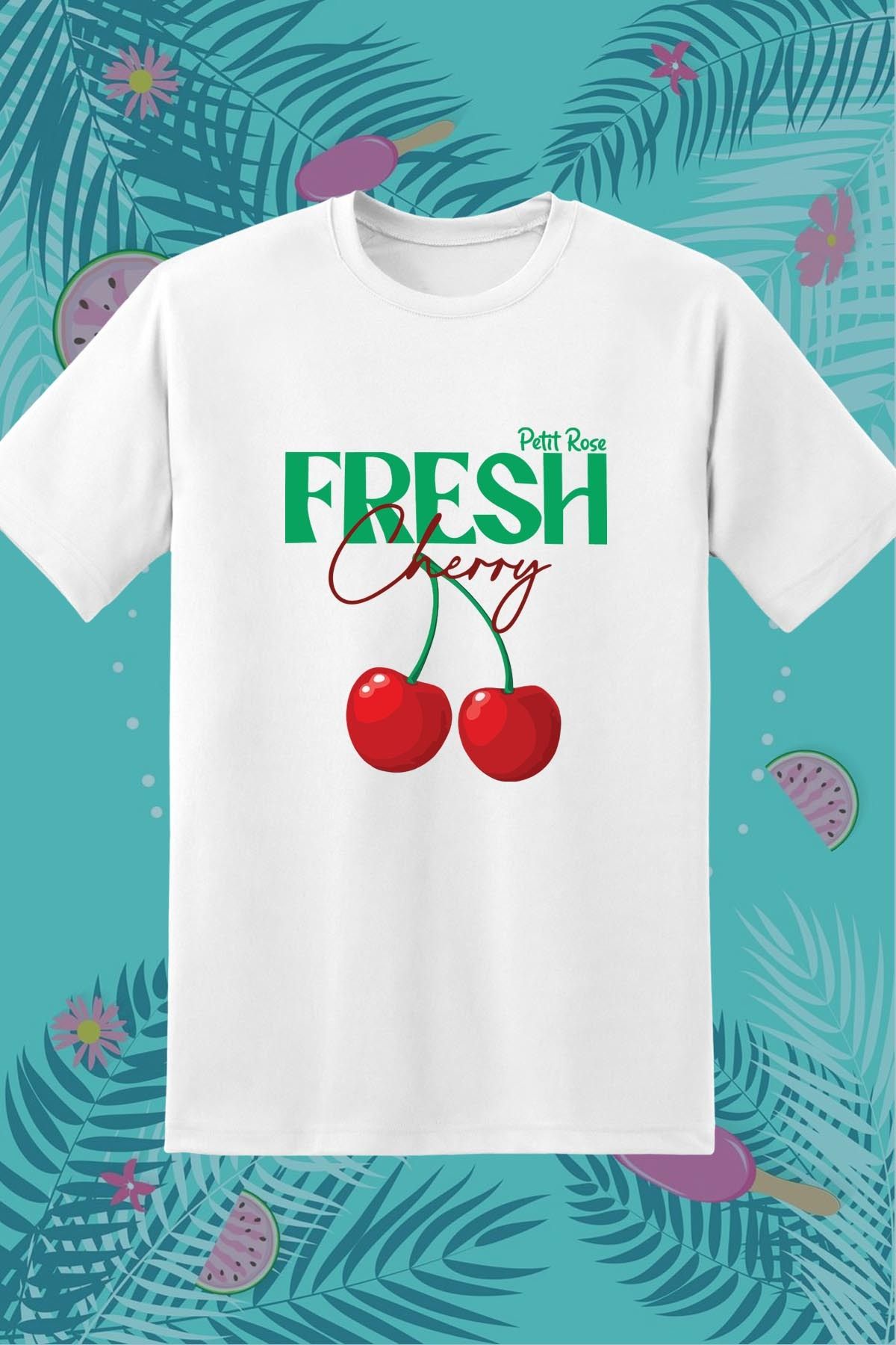 362BASKI Yaz Temalı Vişne Kiraz Fresh Cherry Baskılı Tshirt