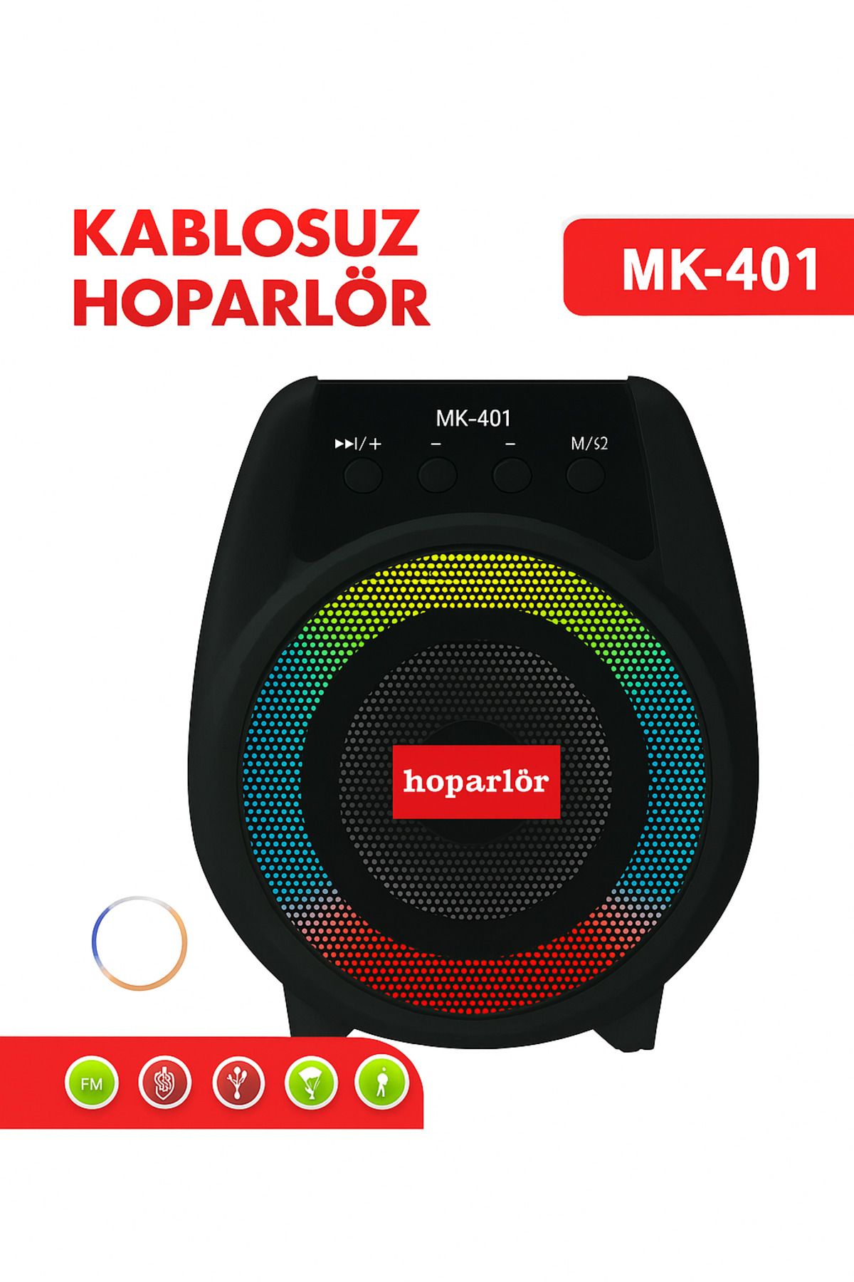 electroawm MK-401 RGB LED Işıklı Kablosuz Hoparlör FM/USB/AUX / Mikrofon Destekli