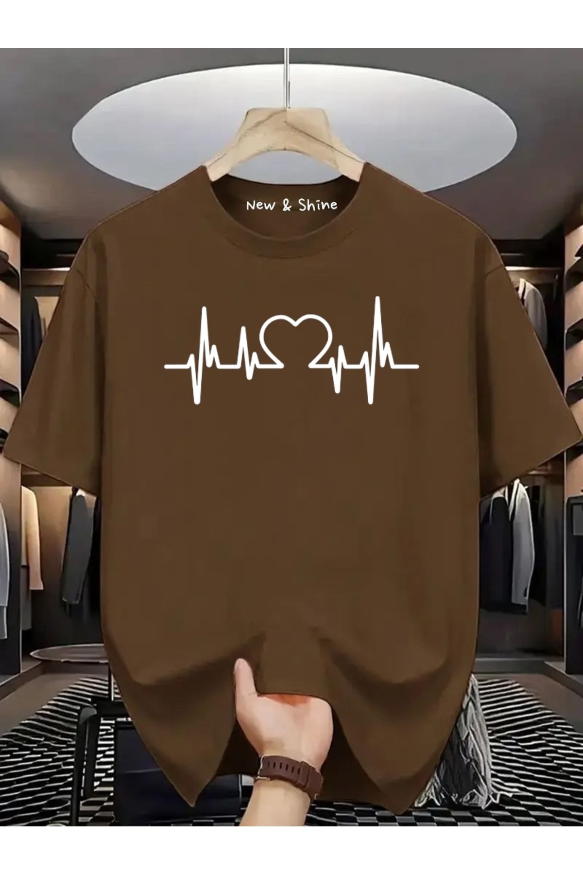 New Shine Kalp Ritim Kalpli Baskılı Oversize T-Shirt