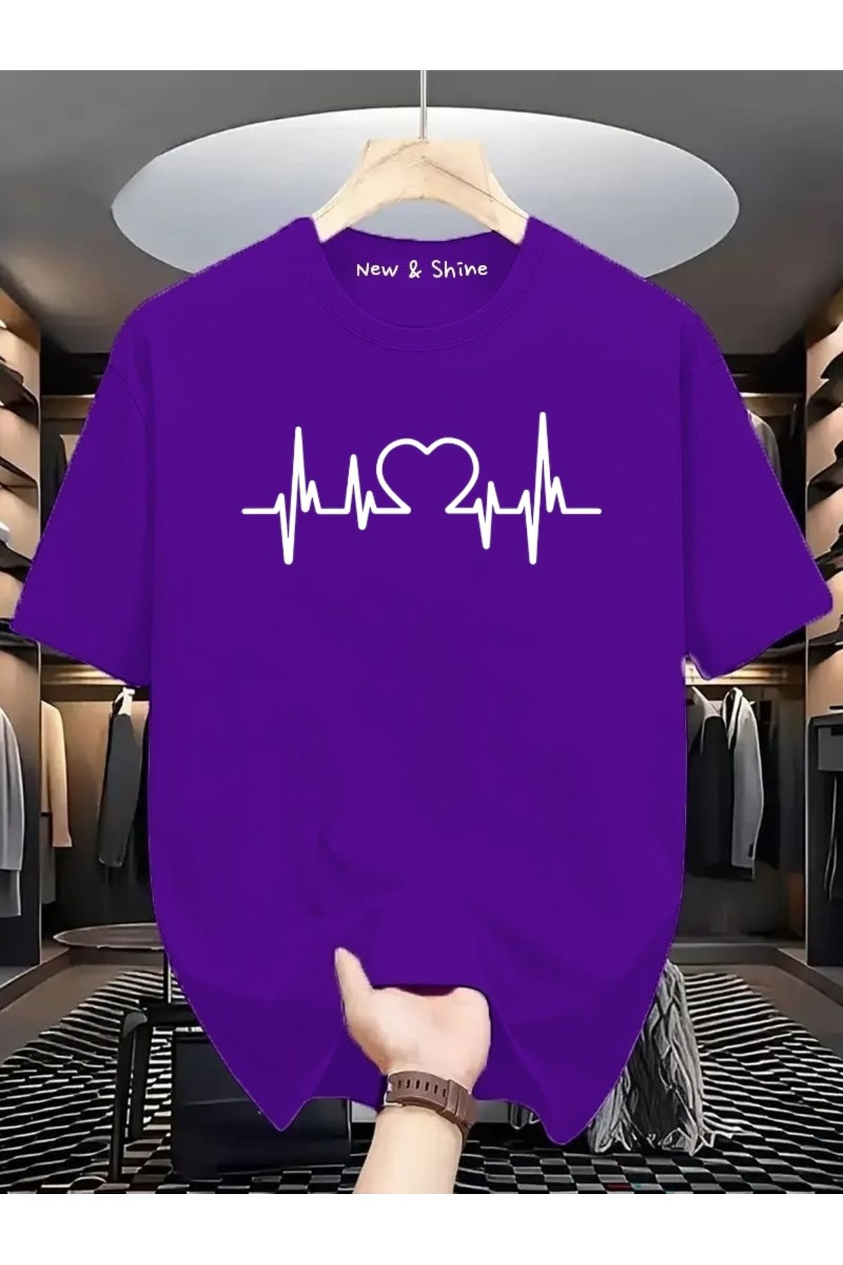 New Shine Kalp Ritim Kalpli Baskılı Oversize T-Shirt