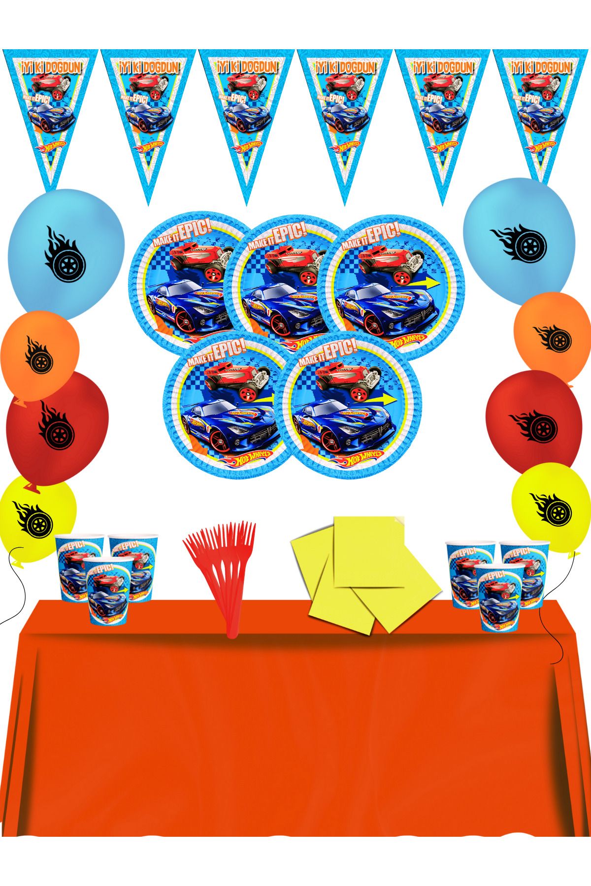 snowparty Ateşli Tekerler HotWheels Ateşli Arabalar Doğum Günü Parti Süsleri Süsleme Seti