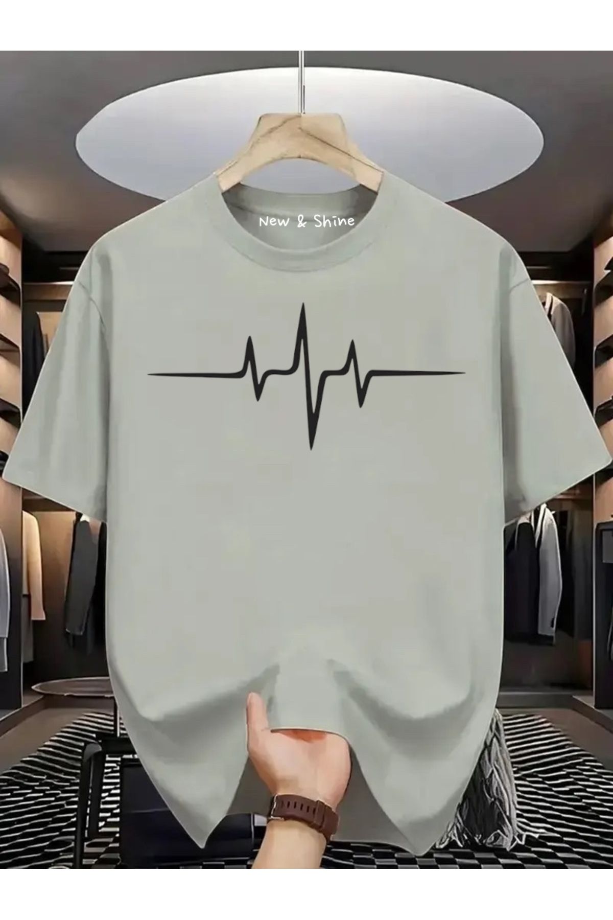 New Shine Kalp Ritim Baskılı Oversize T-Shirt