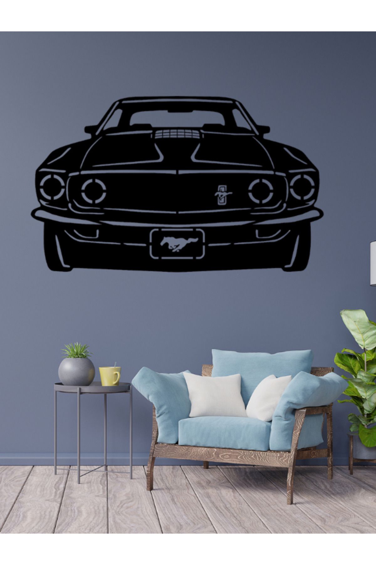 TechnoLoby 64,5 MUSTANG ÖNDEN GÖRÜNÜŞ Dekoratif Siyah Metal Duvar Tablosu (1,5 mm kalınlık & 65 cm X 50 cm)