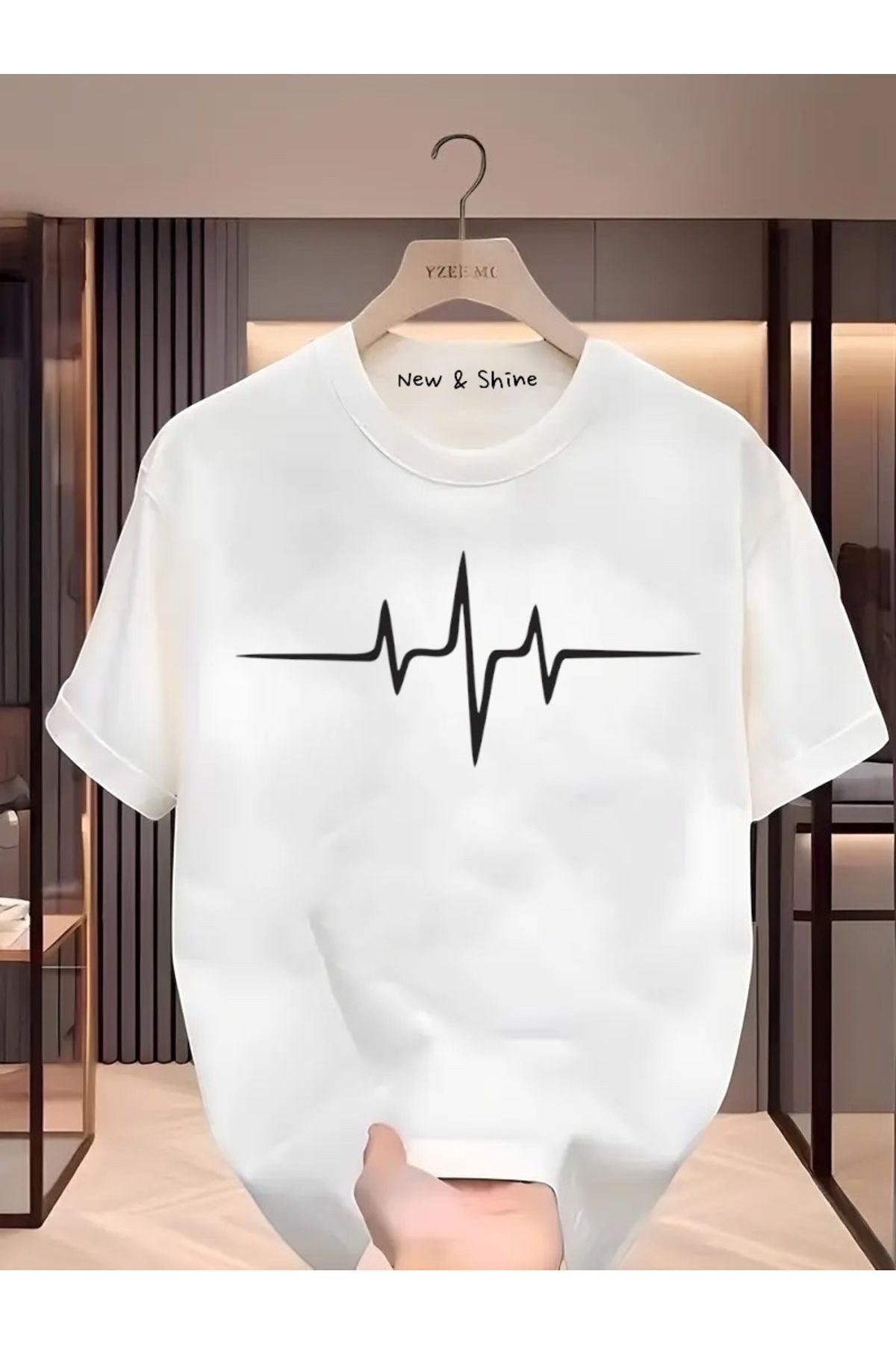New Shine Kalp Ritim Baskılı Oversize T-Shirt