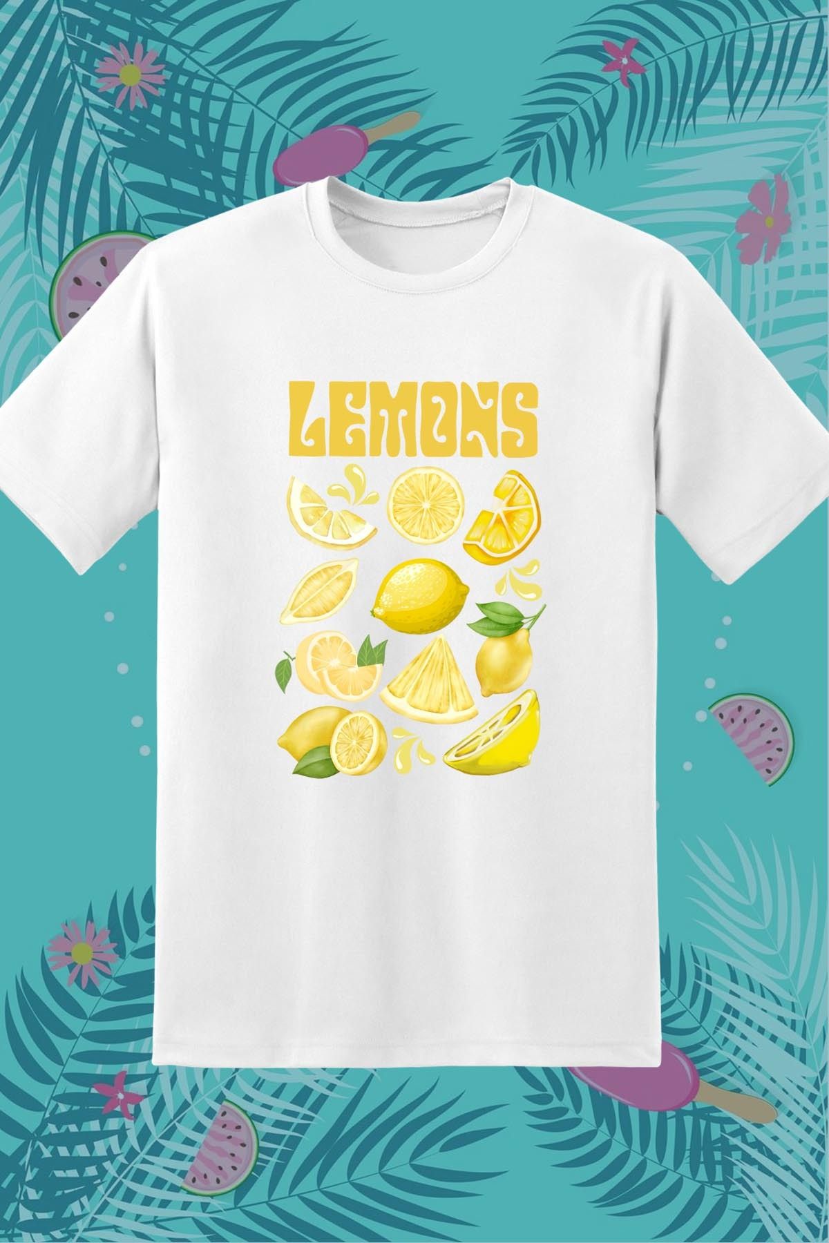 362BASKI Yaz Temalı Limon Lemons Baskılı Tshirt