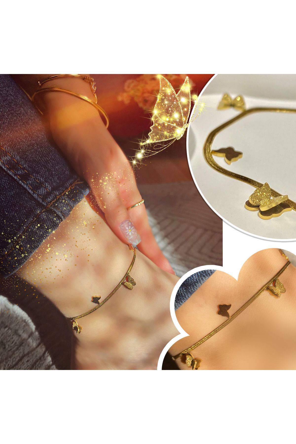 KİWİTO Kiwito Çelik halhal kelebek model gold renk