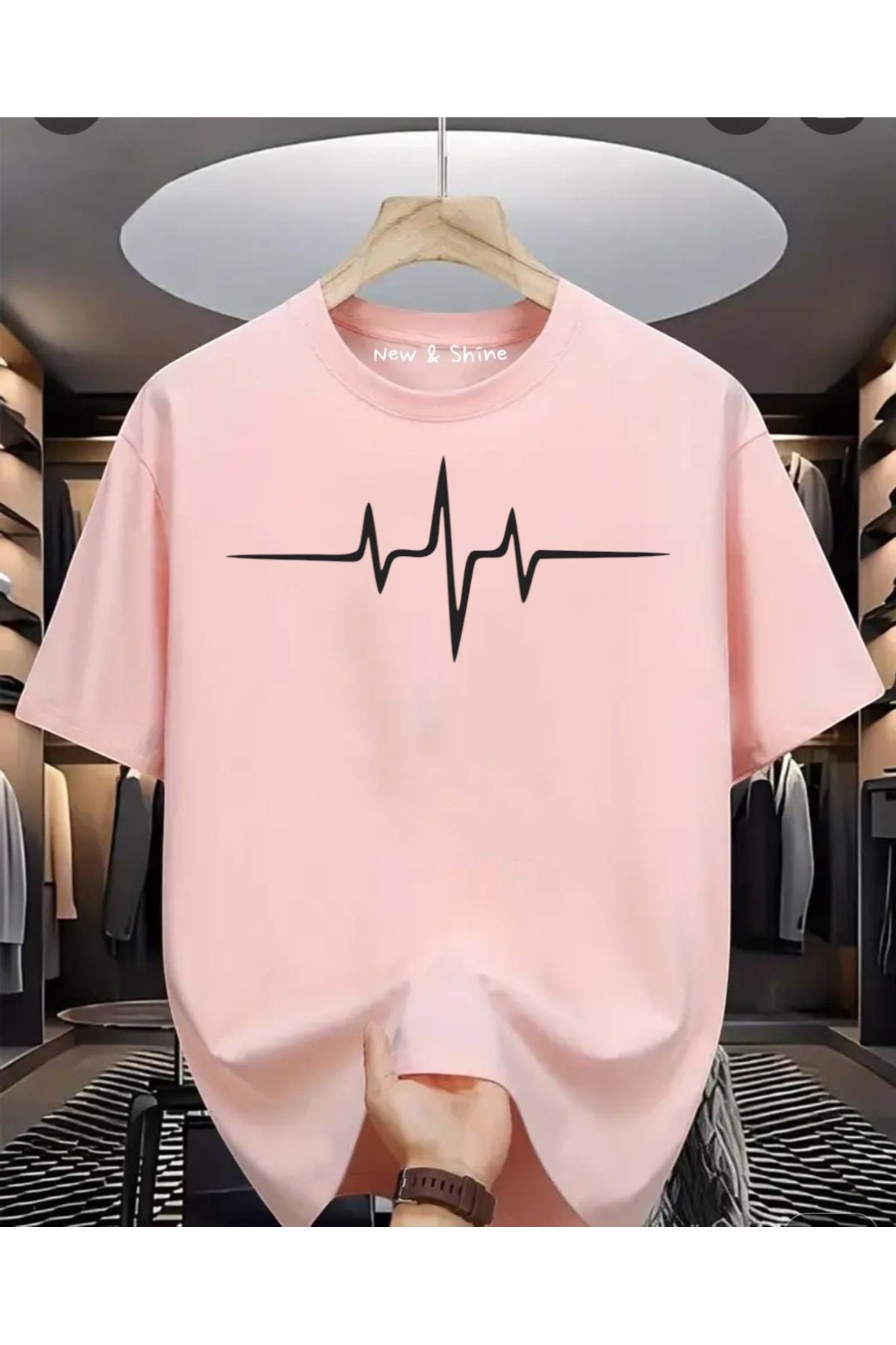 New Shine Kalp Ritim Baskılı Oversize T-Shirt