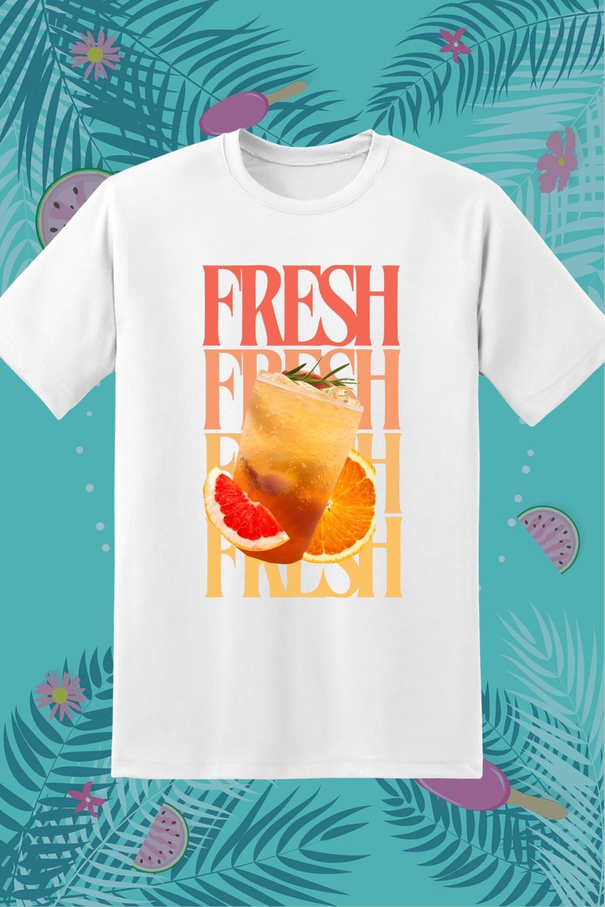 362BASKI Yaz Temalı Fresh Kokteyl İçecek Baskılı Tshirt