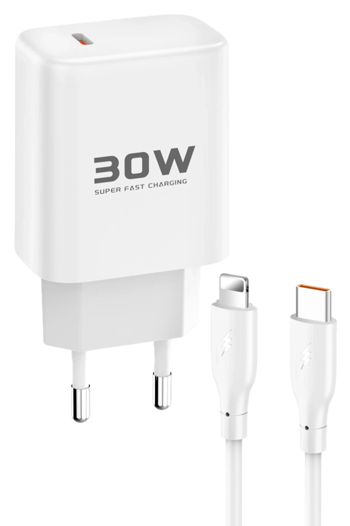 CepteToptan JK89 30W Type-C Çıkışlı Ekstra DC66 1M Type-C to Lightning Kablolu PD Şarj Cihazı - Beyaz