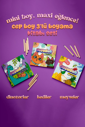 FUFUDUK Cep Boy 3'lü Boyama Kitabı Seti ( Dinozorlar , Kediler , Meyveler)