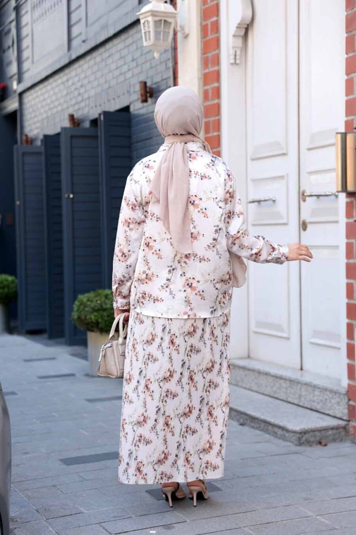 N.S NEVA STYLE-Patterned Mink Hijab Skirt Double Set 13027V 8