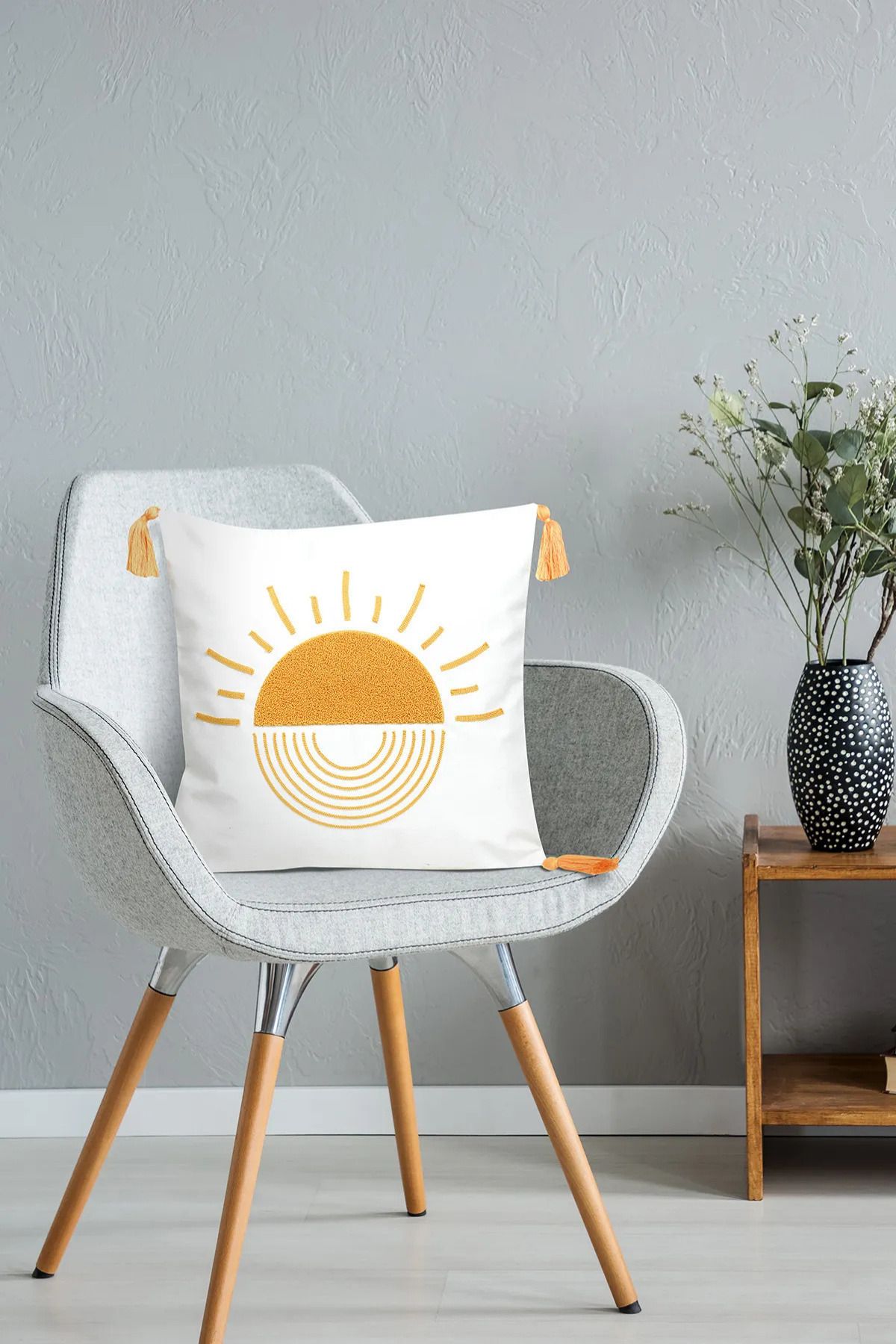 BUGİ HOME COLLECTİON Comfort Punch Desenli Kırlent Kılıfı Kare Dekoratif Bohem Nakışlı Koltuk Yastık Kılıfı panç 45x45