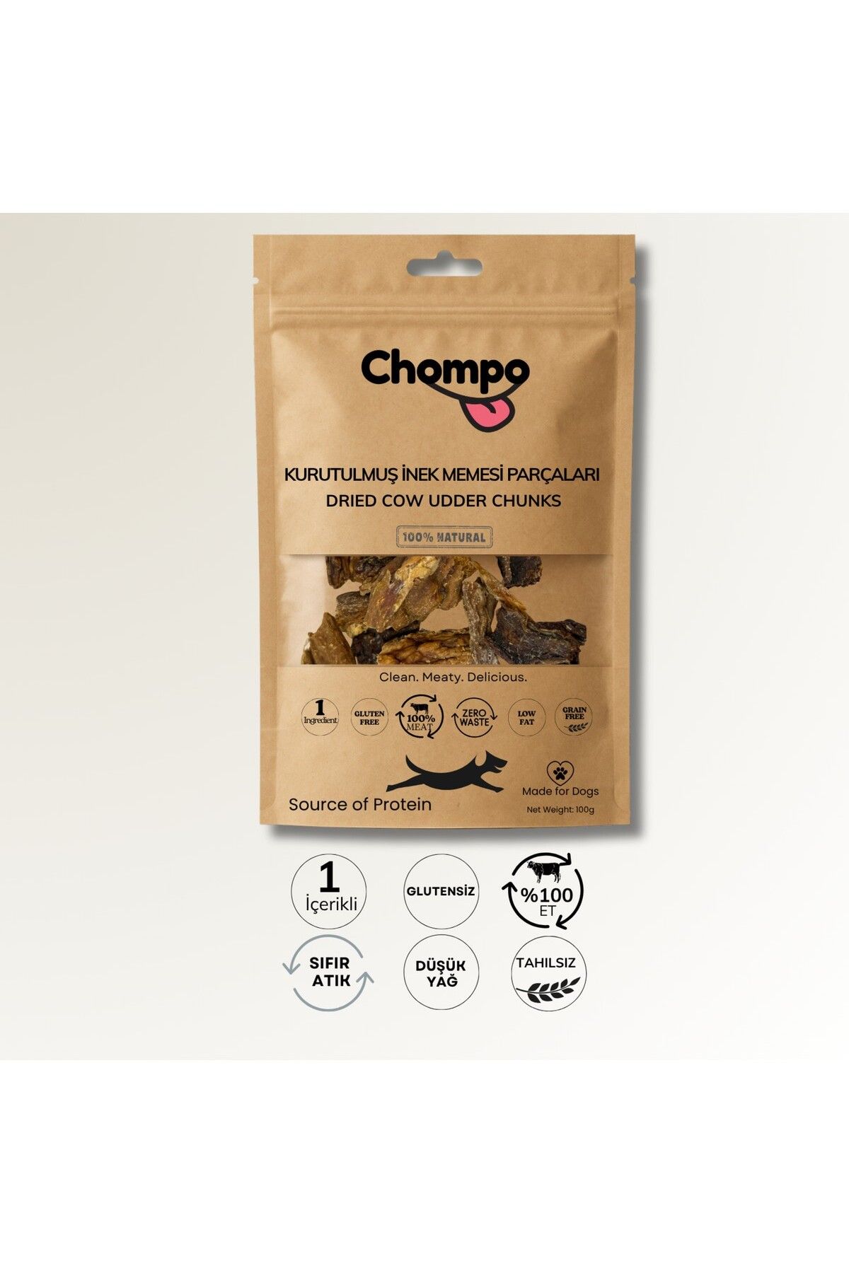 CHOMPO Kurutulmuş Inek Memesi Parçaları Köpek Ödülü 100 gr
