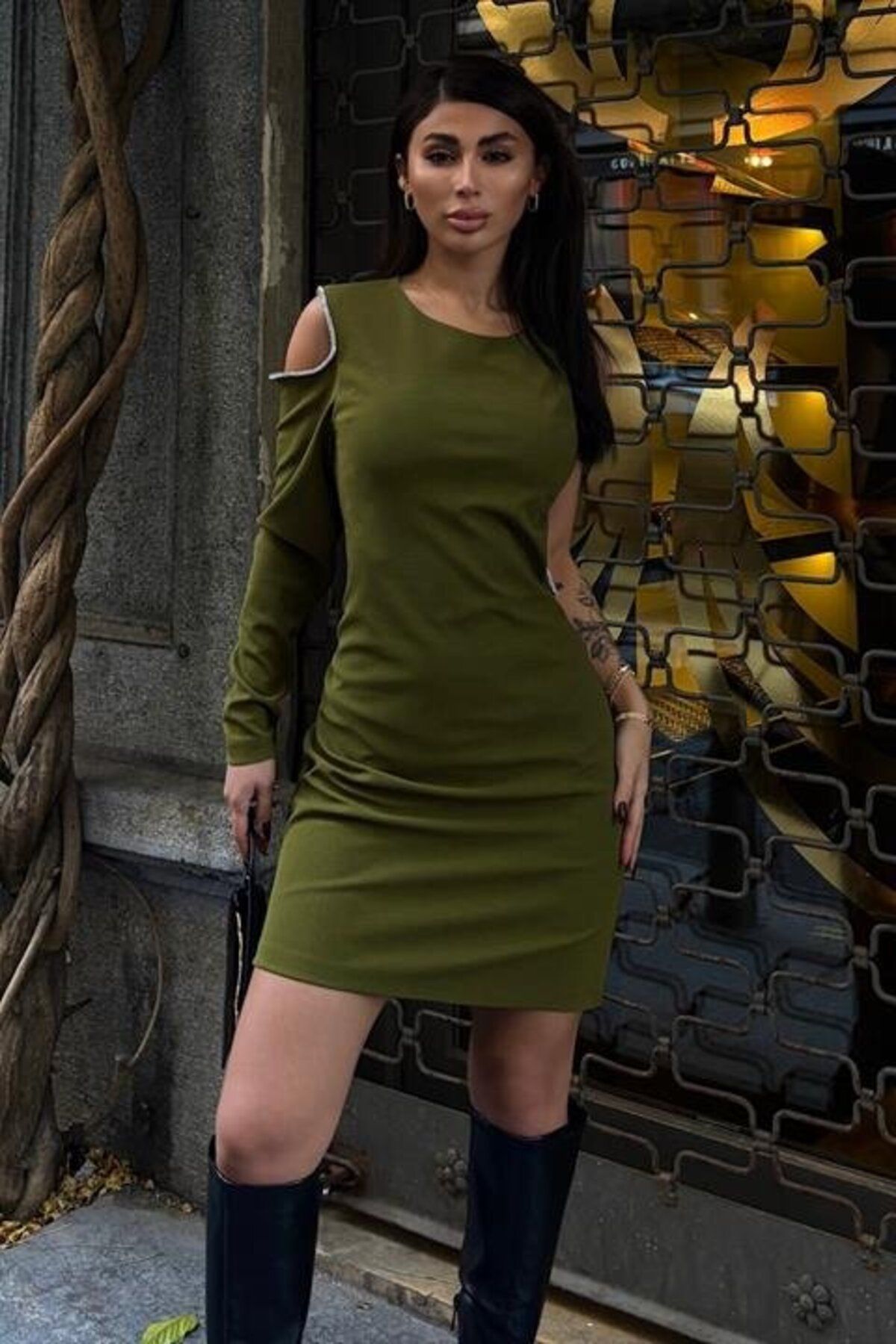 DEAG Adore Tek Kol Taş Detay Elbise 2684-8
