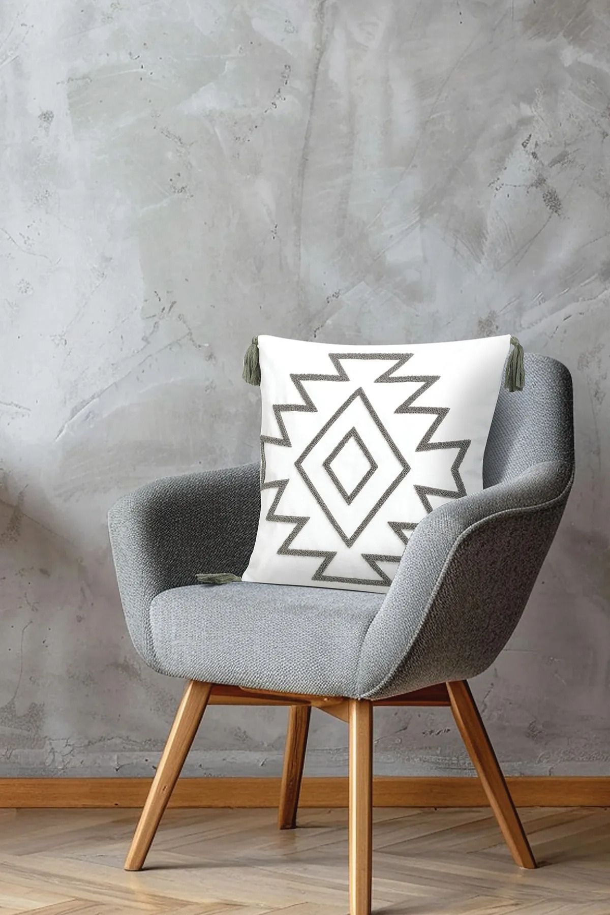 BUGİ HOME COLLECTİON Comfort Punch Desenli Kırlent Kılıfı Kare Dekoratif Bohem Nakışlı Koltuk Yastık Kılıfı panç 45x45