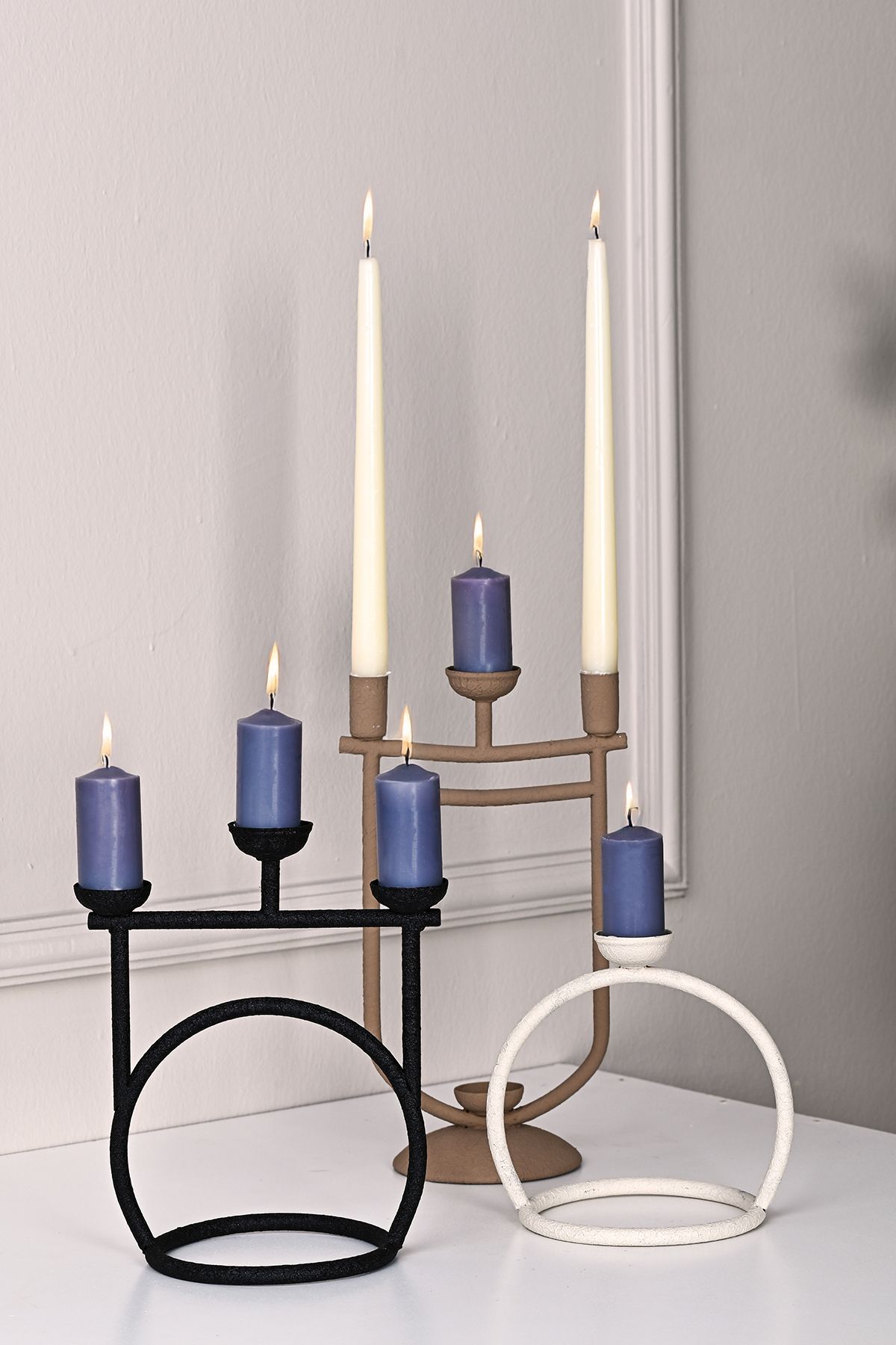 Muyika Design Modern El Yapımı Metal Şamdan Seti – Minimalist Tasarım 3’lü Mumluk Takımı